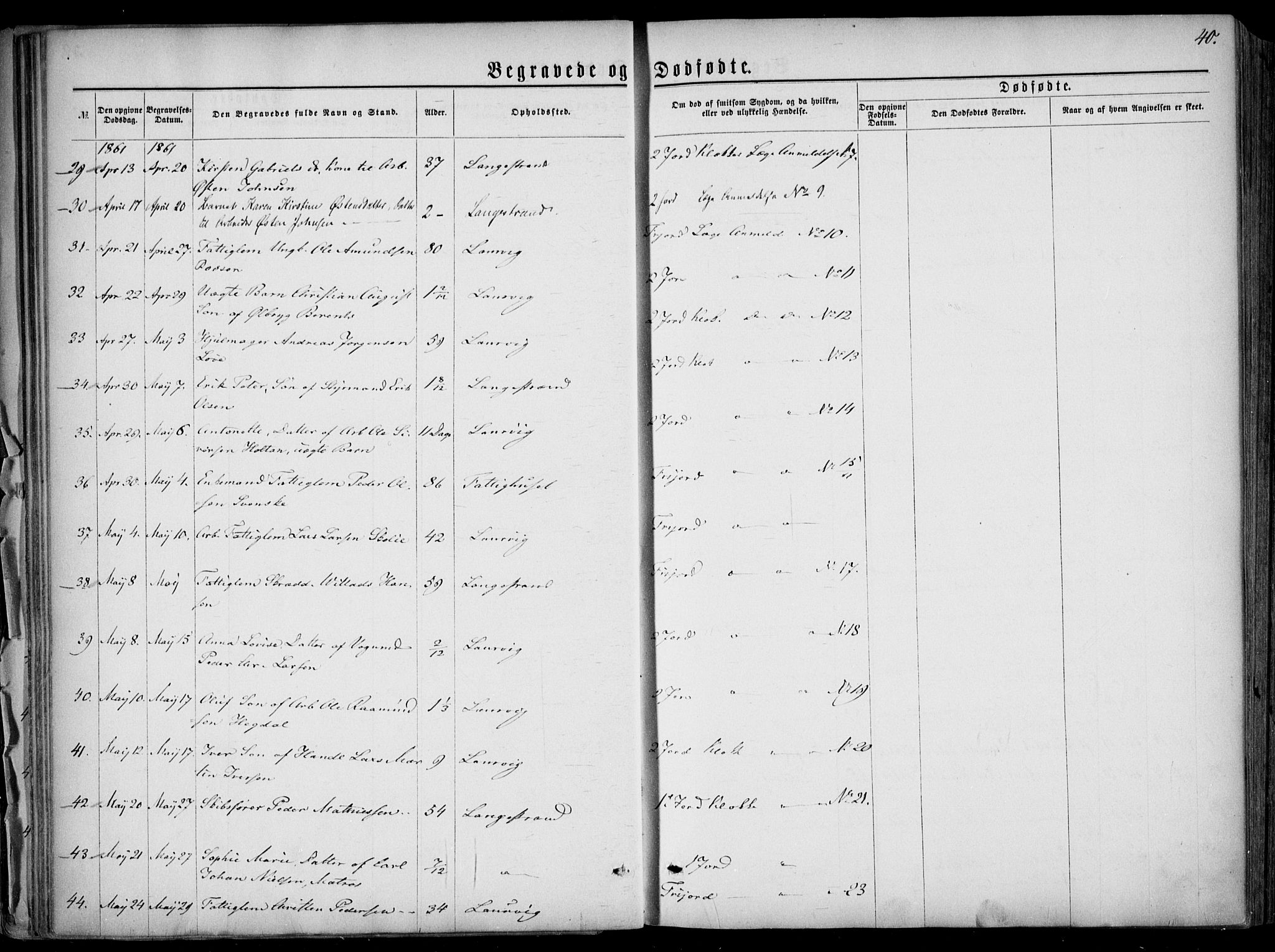 Larvik kirkebøker, AV/SAKO-A-352/F/Fa/L0005: Ministerialbok nr. I 5, 1856-1870, s. 40