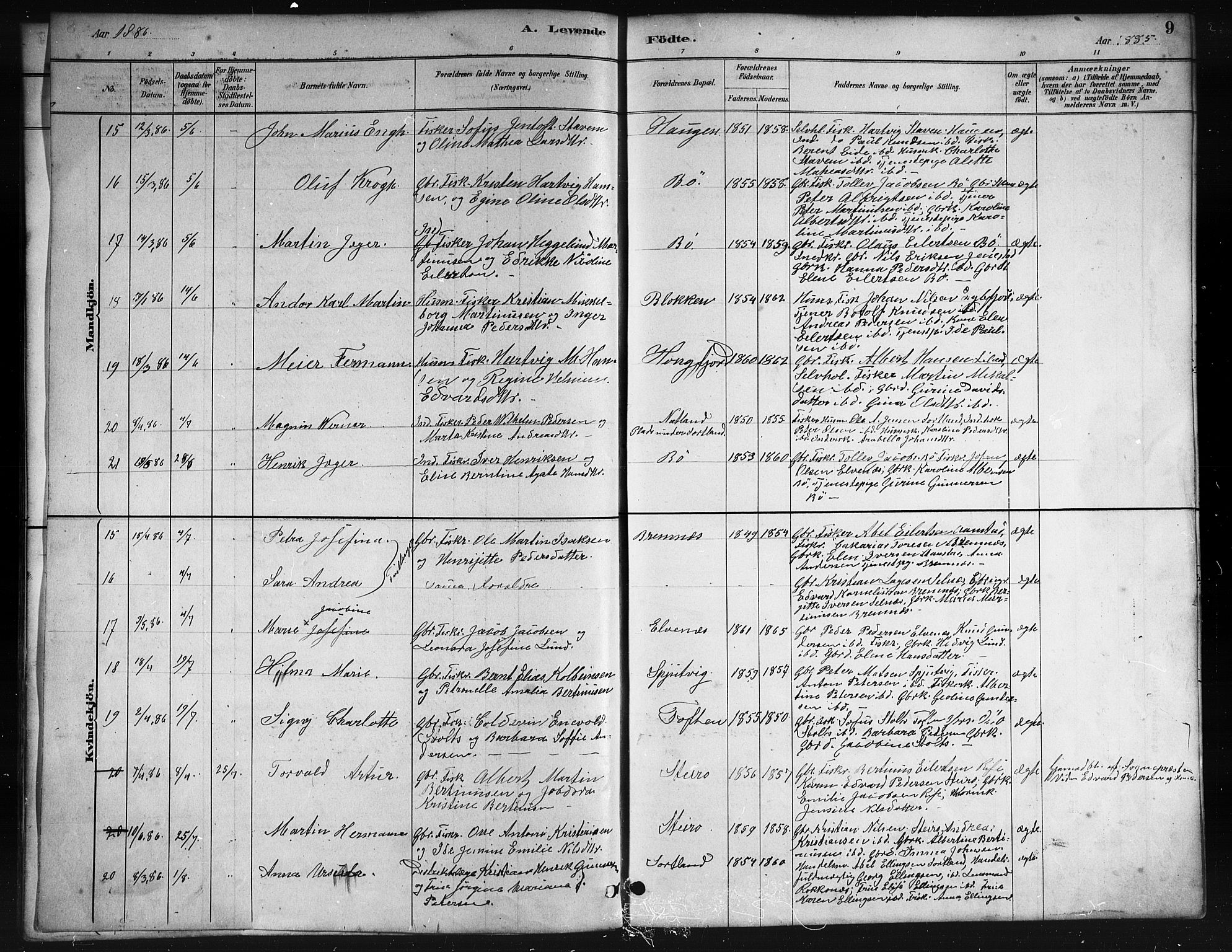 Ministerialprotokoller, klokkerbøker og fødselsregistre - Nordland, AV/SAT-A-1459/895/L1382: Klokkerbok nr. 895C04, 1885-1896, s. 9