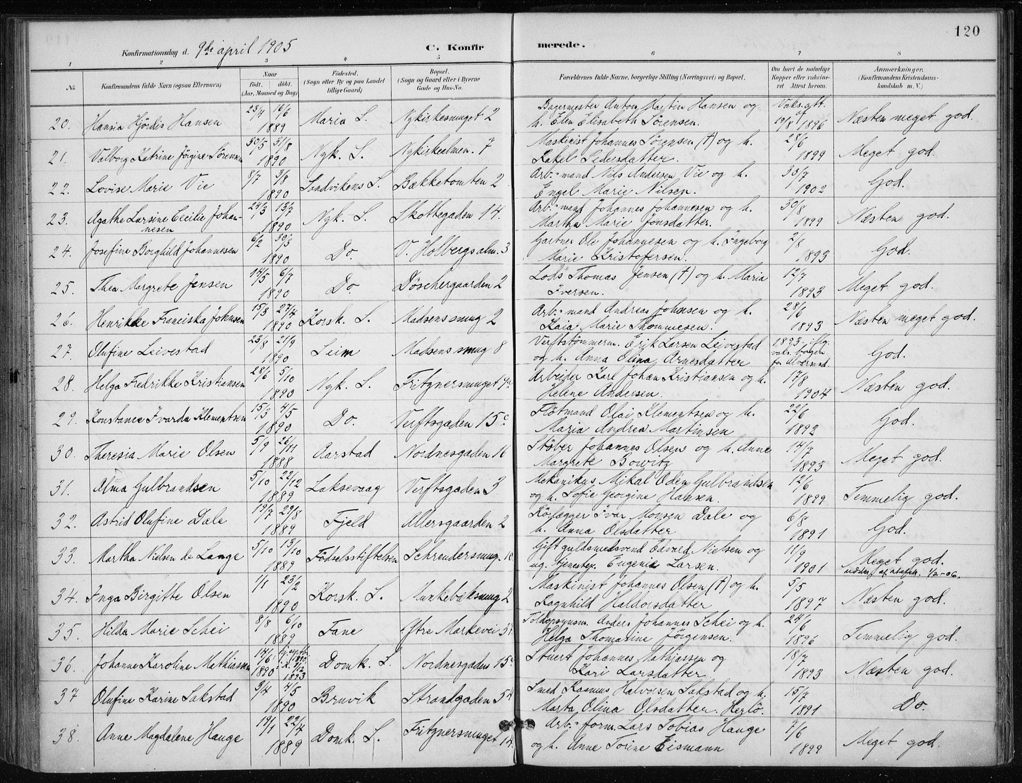 Nykirken Sokneprestembete, AV/SAB-A-77101/H/Haa/L0028: Ministerialbok nr. C 7, 1887-1913, s. 120