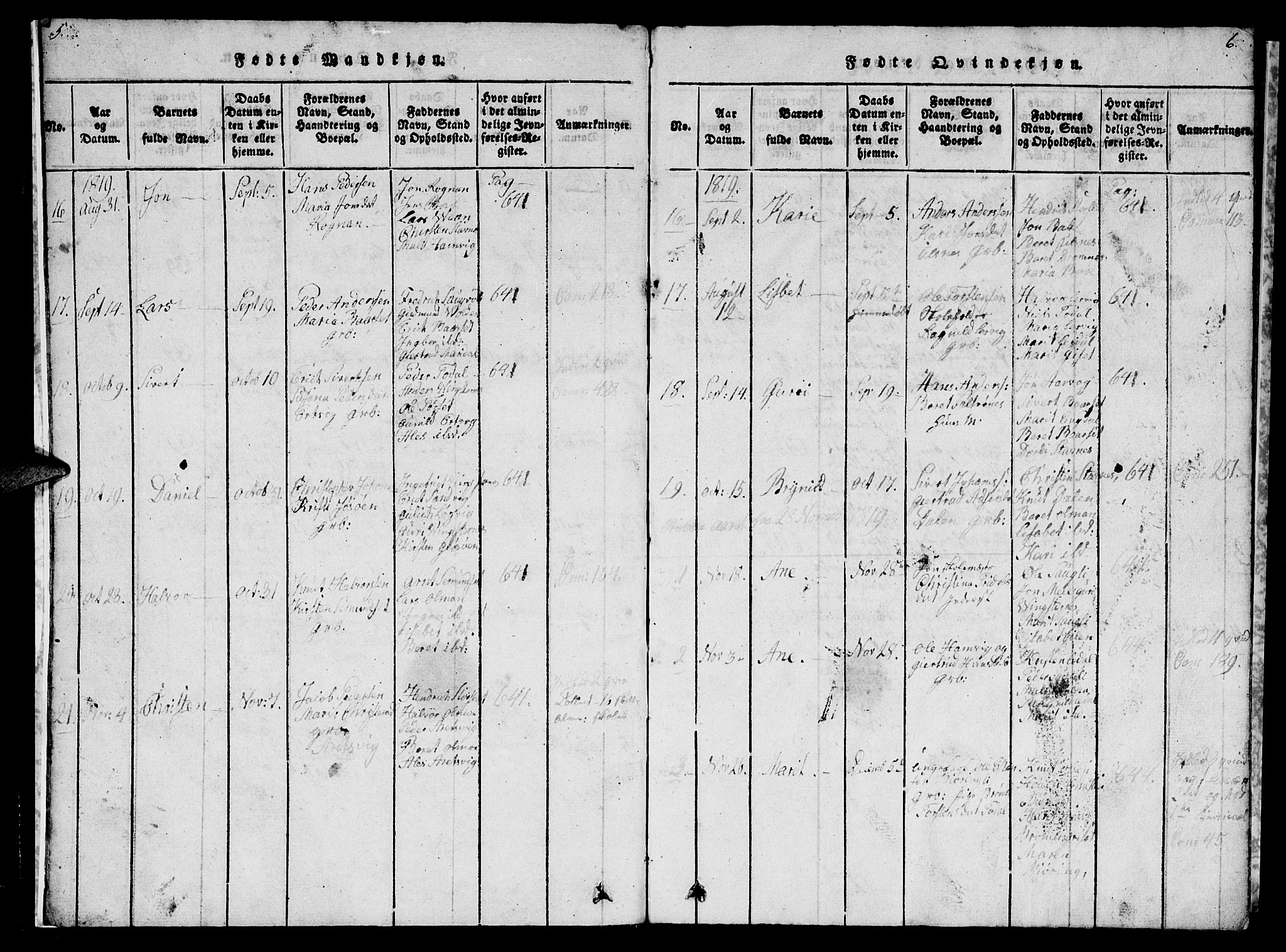 Ministerialprotokoller, klokkerbøker og fødselsregistre - Møre og Romsdal, SAT/A-1454/578/L0908: Klokkerbok nr. 578C01, 1819-1837, s. 5-6