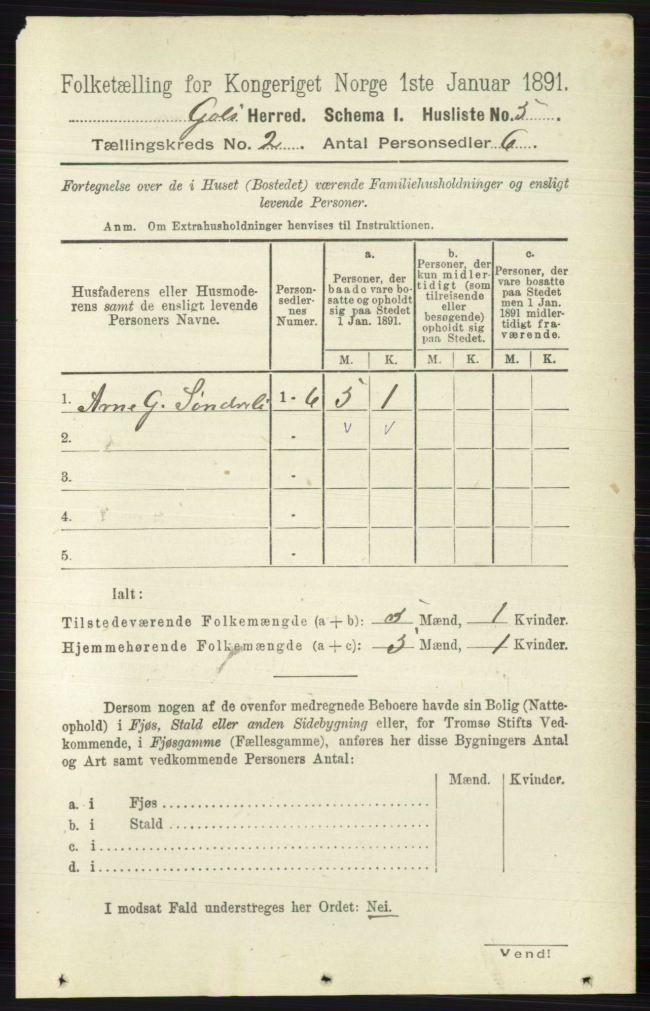 RA, Folketelling 1891 for 0617 Gol og Hemsedal herred, 1891, s. 629