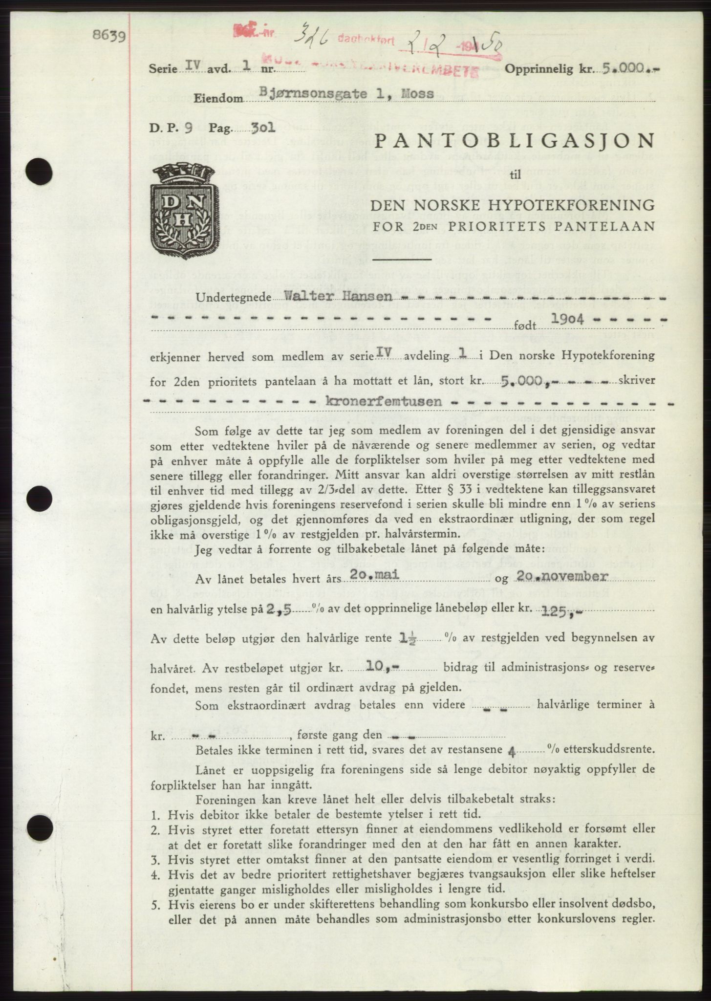 Moss sorenskriveri, SAO/A-10168: Pantebok nr. B23, 1949-1950, Dagboknr: 326/1950