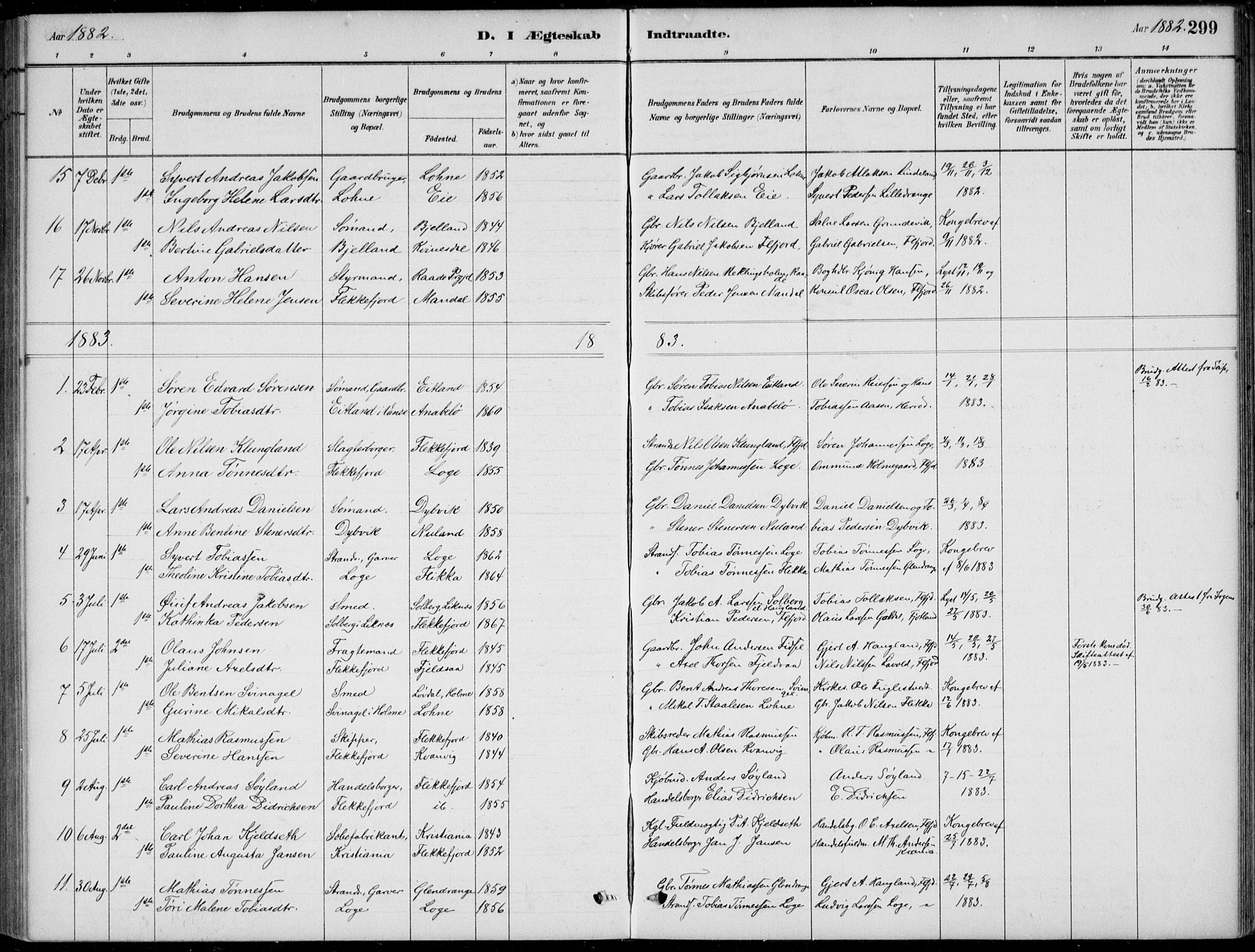 Flekkefjord sokneprestkontor, AV/SAK-1111-0012/F/Fb/Fbc/L0007: Klokkerbok nr. B 7, 1880-1902, s. 299