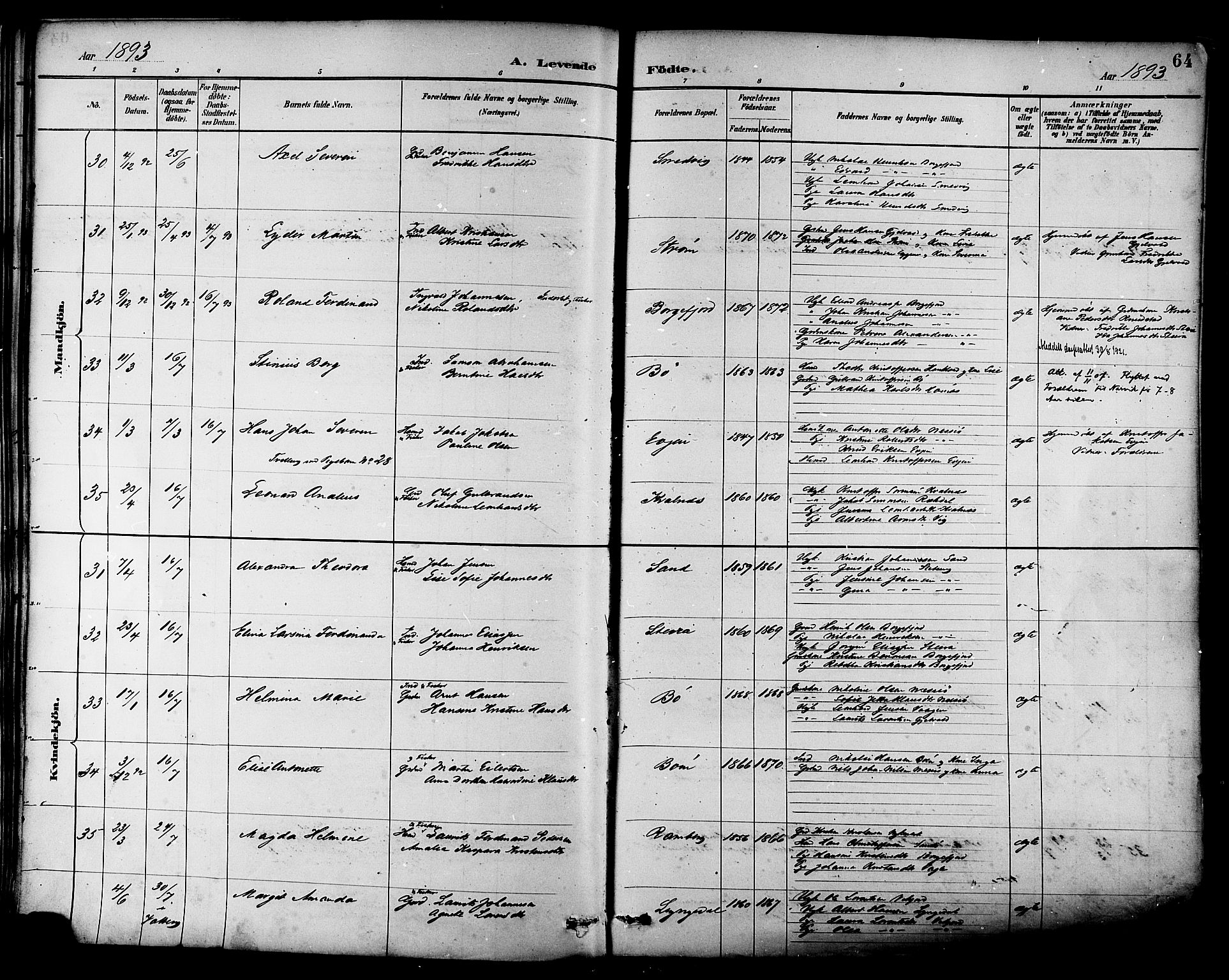 Ministerialprotokoller, klokkerbøker og fødselsregistre - Nordland, SAT/A-1459/880/L1133: Ministerialbok nr. 880A07, 1888-1898, s. 64