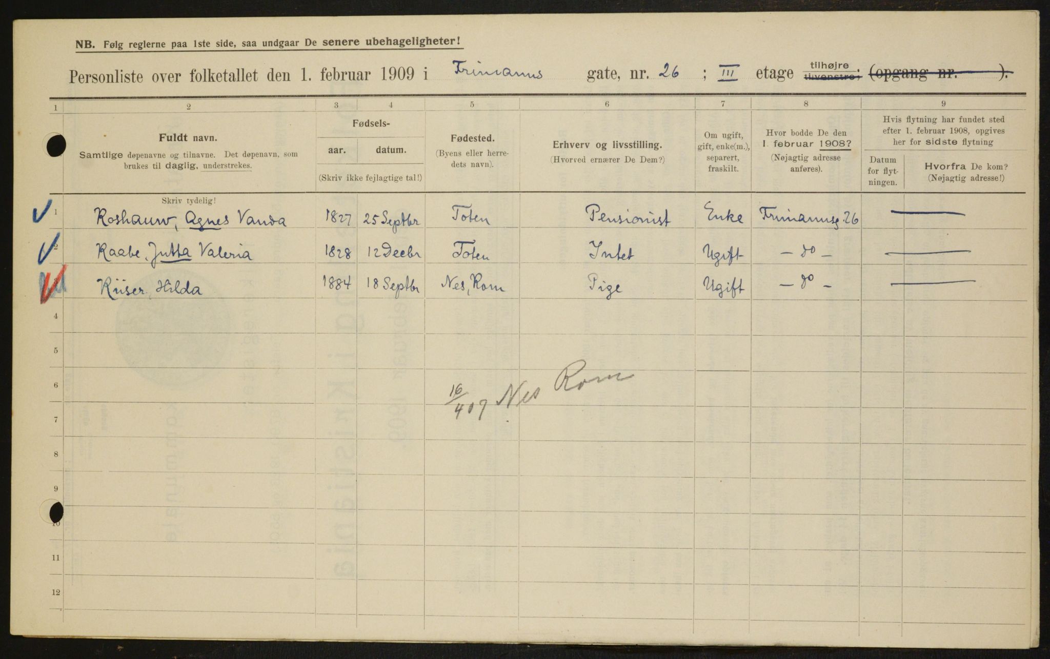 OBA, Kommunal folketelling 1.2.1909 for Kristiania kjøpstad, 1909, s. 24583