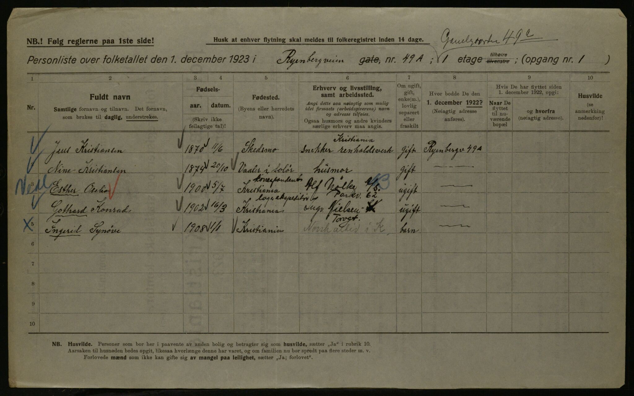 OBA, Kommunal folketelling 1.12.1923 for Kristiania, 1923, s. 94712