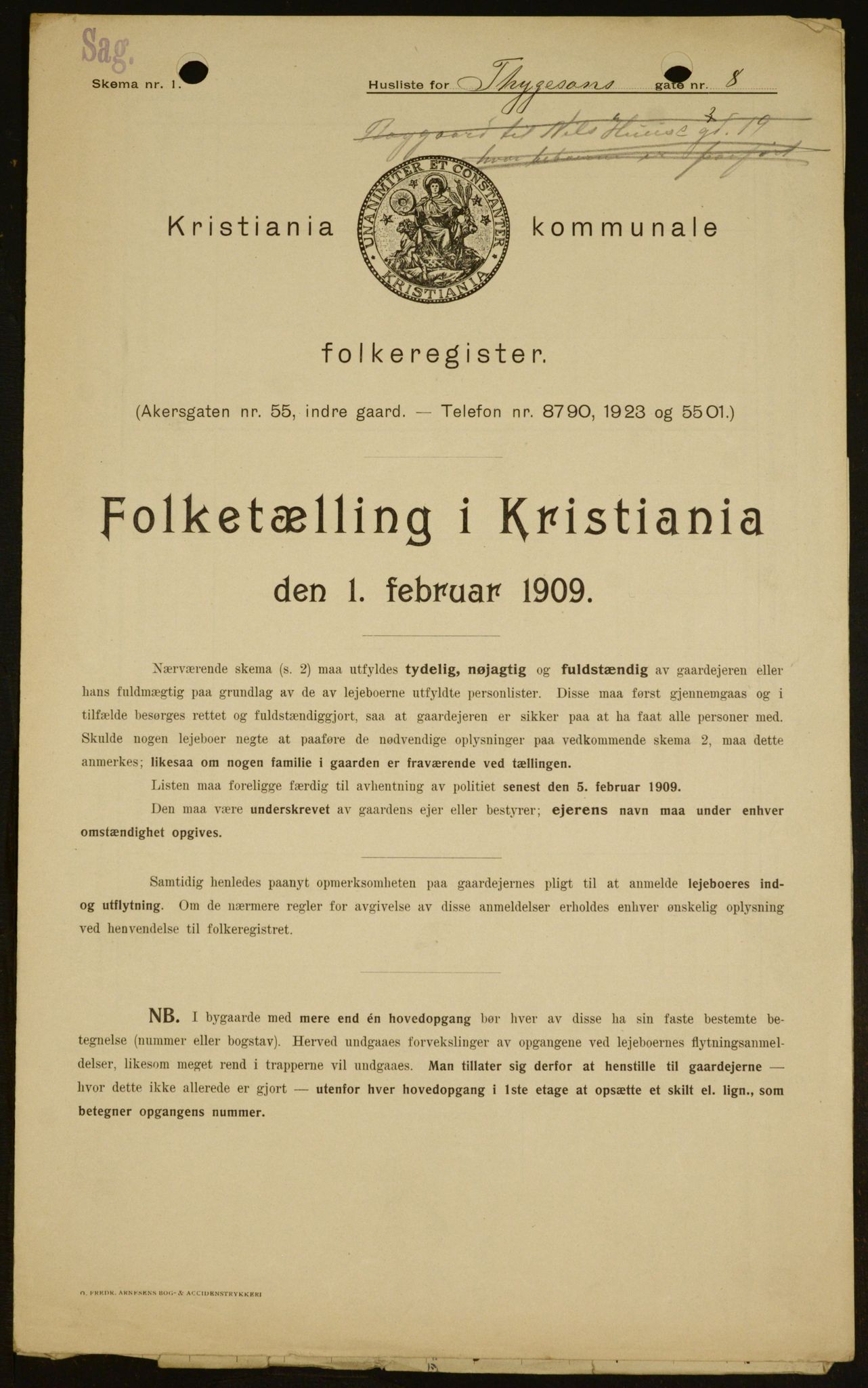 OBA, Kommunal folketelling 1.2.1909 for Kristiania kjøpstad, 1909, s. 100953