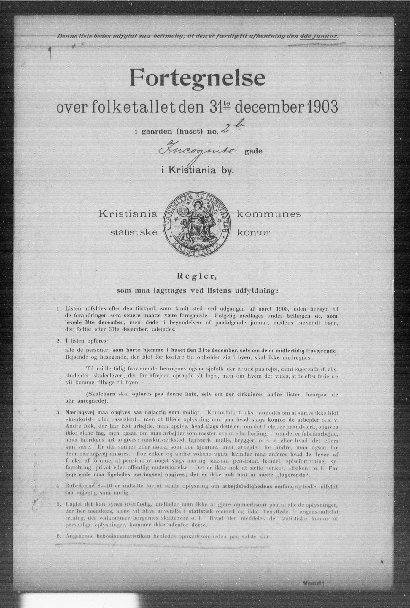 OBA, Kommunal folketelling 31.12.1903 for Kristiania kjøpstad, 1903, s. 8698