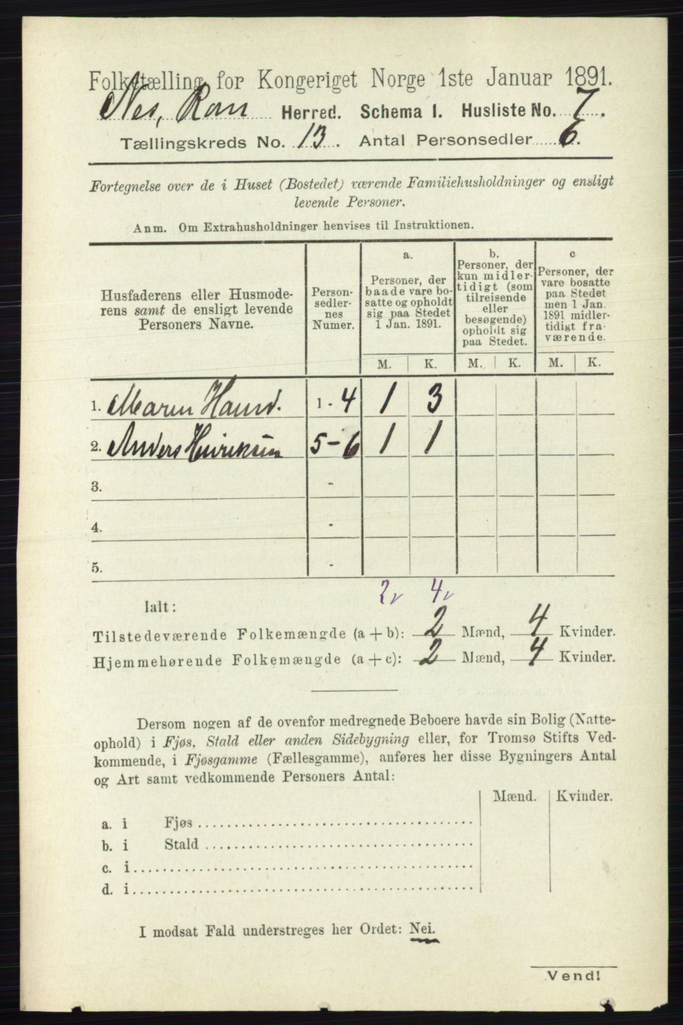 RA, Folketelling 1891 for 0236 Nes herred, 1891, s. 7741