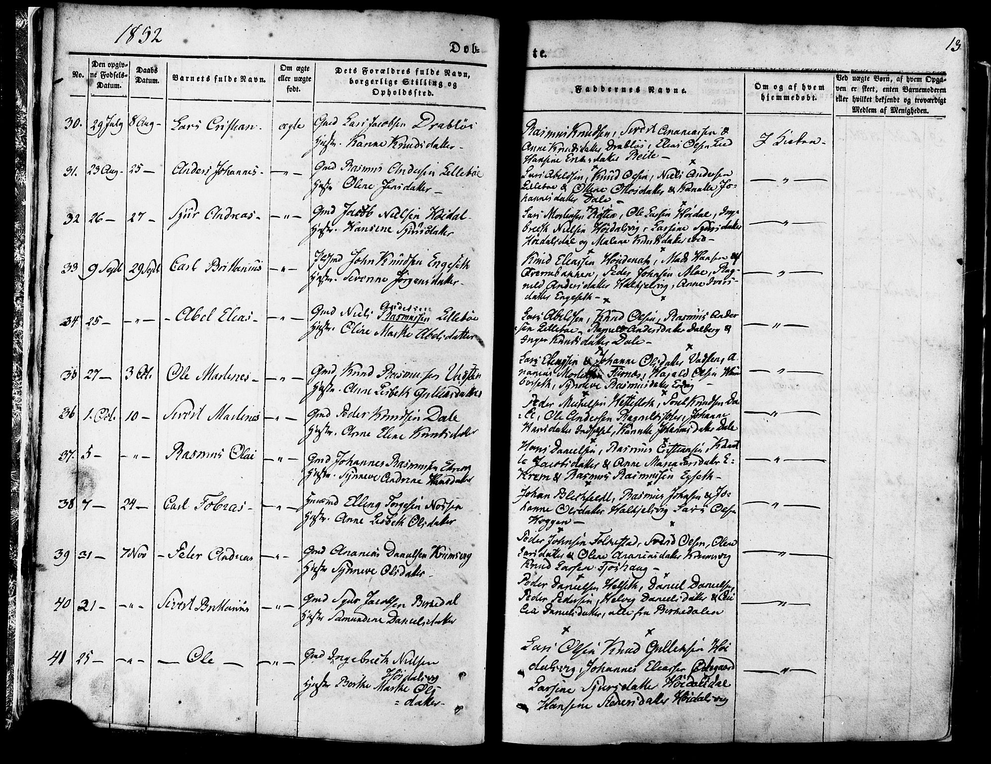 Ministerialprotokoller, klokkerbøker og fødselsregistre - Møre og Romsdal, AV/SAT-A-1454/511/L0140: Ministerialbok nr. 511A07, 1851-1878, s. 13