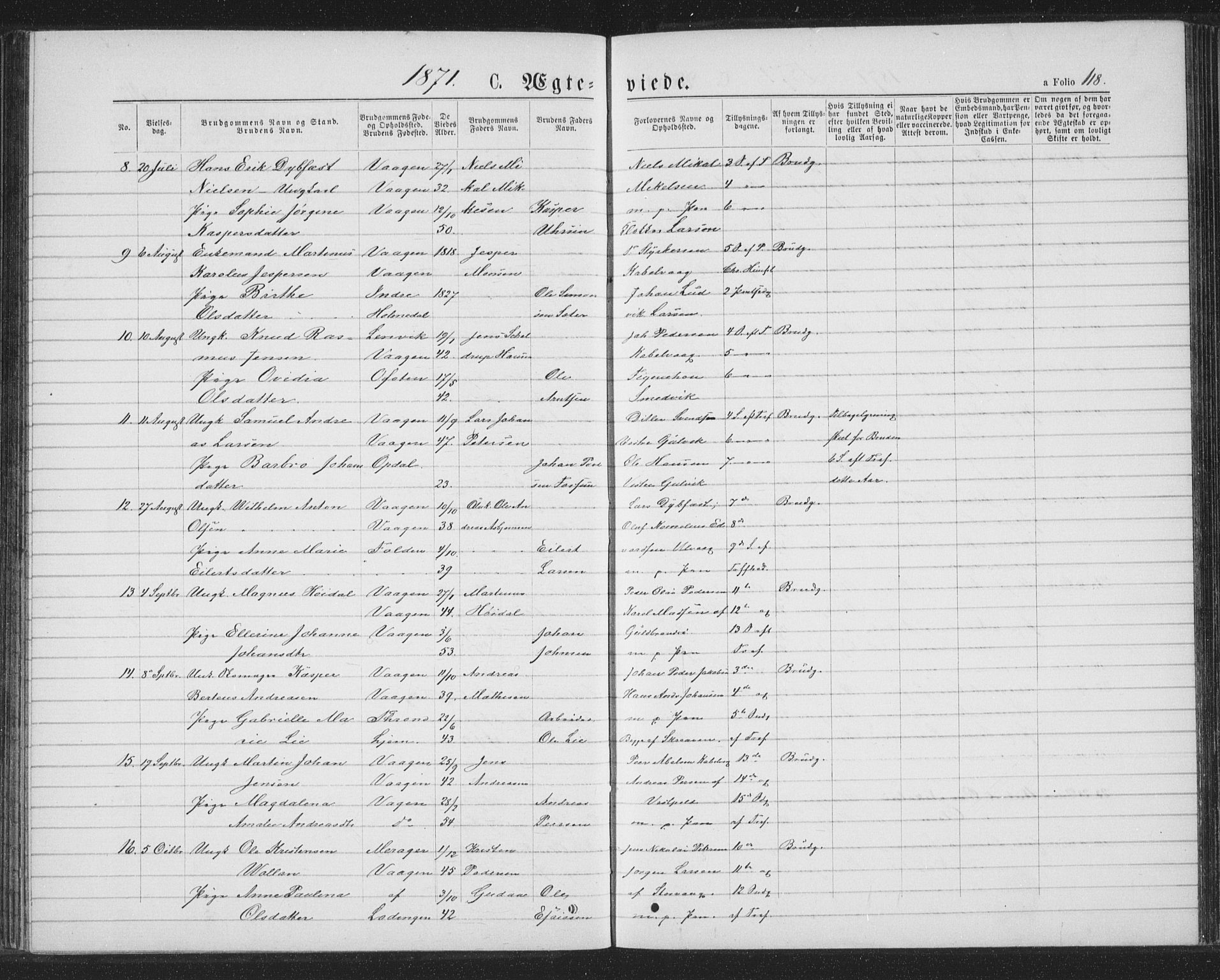 Ministerialprotokoller, klokkerbøker og fødselsregistre - Nordland, SAT/A-1459/874/L1074: Klokkerbok nr. 874C03, 1870-1876, s. 118