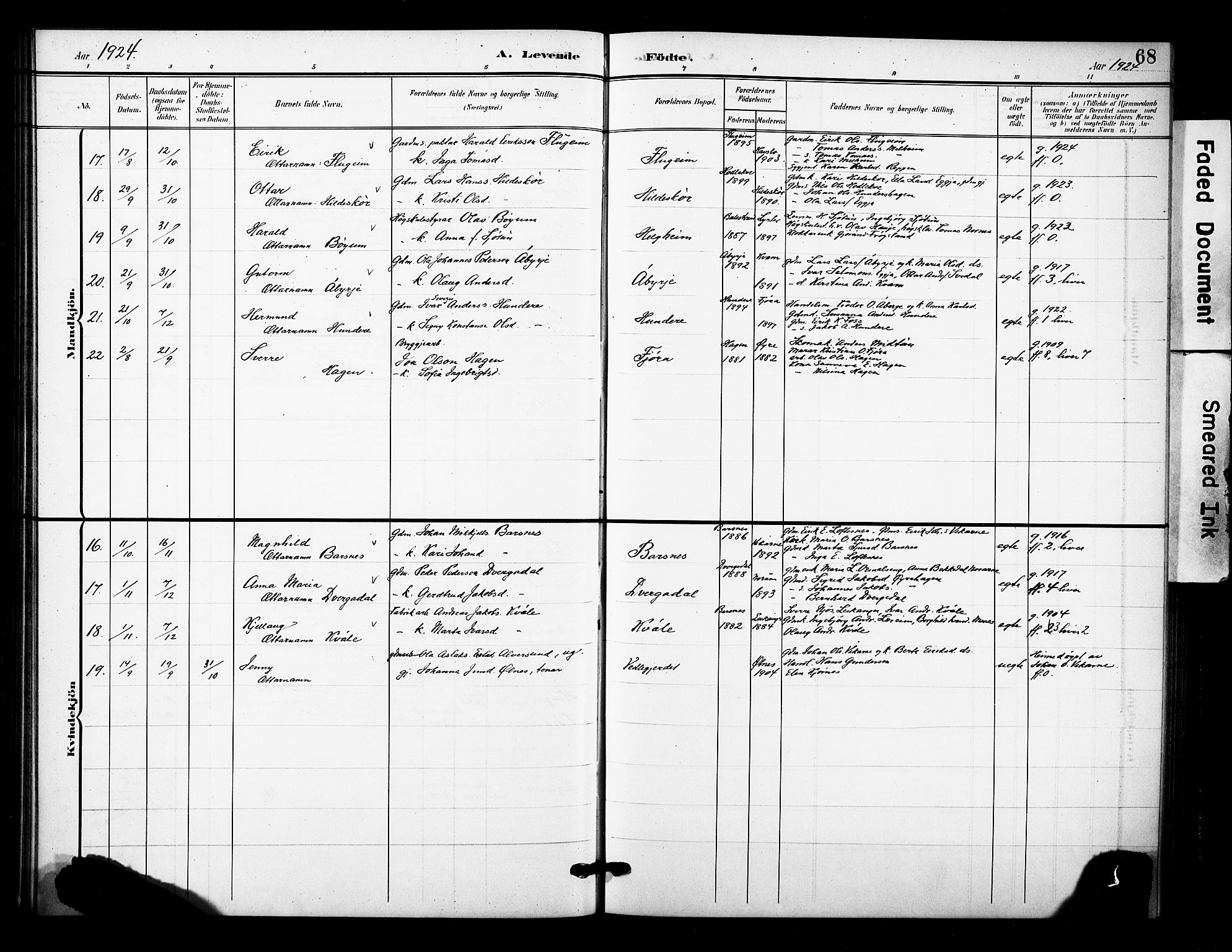 Sogndal sokneprestembete, AV/SAB-A-81301/H/Hab/Haba/L0002: Klokkerbok nr. A 2, 1908-1924, s. 68