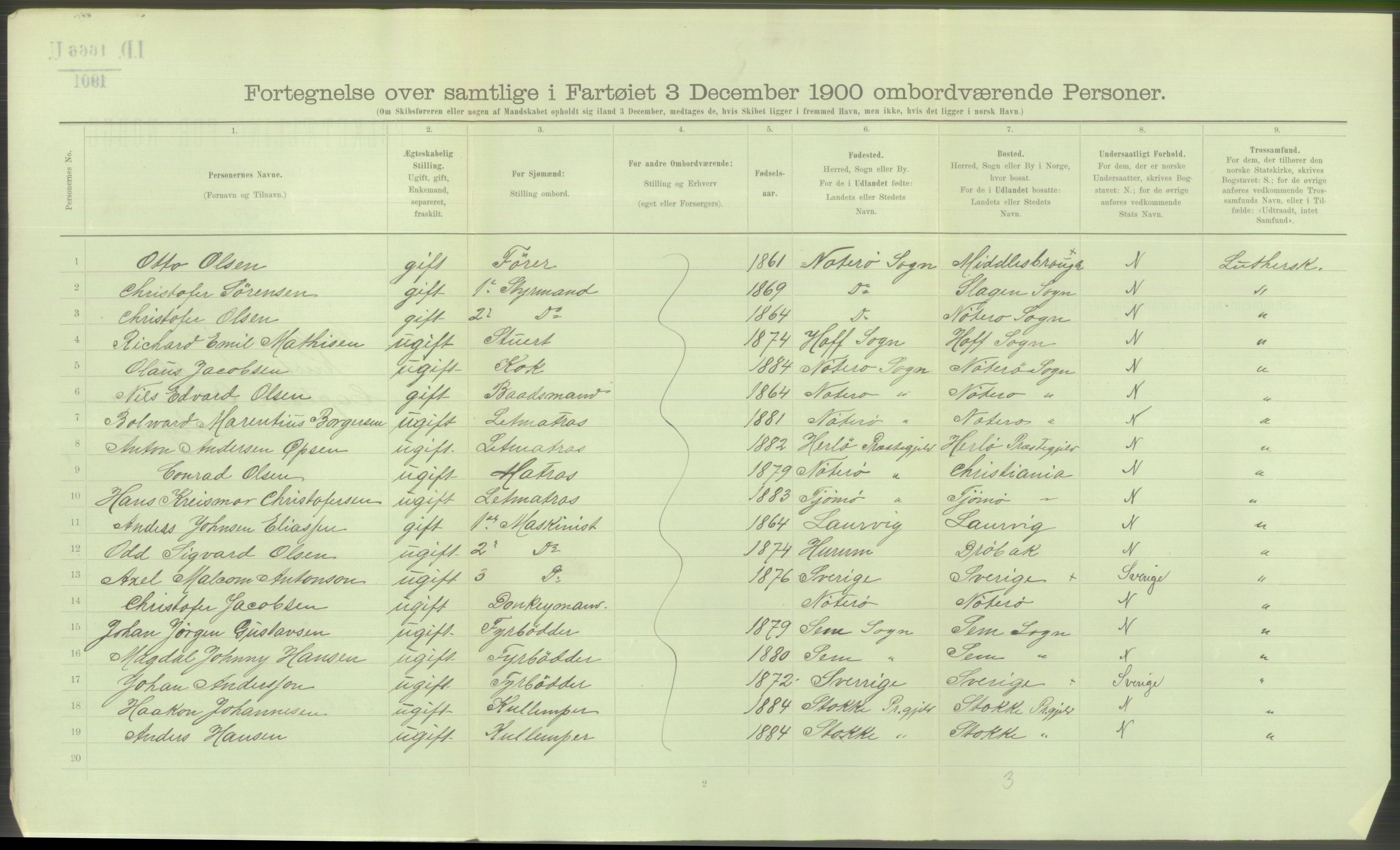 RA, Folketelling 1900 - skipslister med personlister for skip i norske havner, utenlandske havner og til havs, 1900, s. 3684