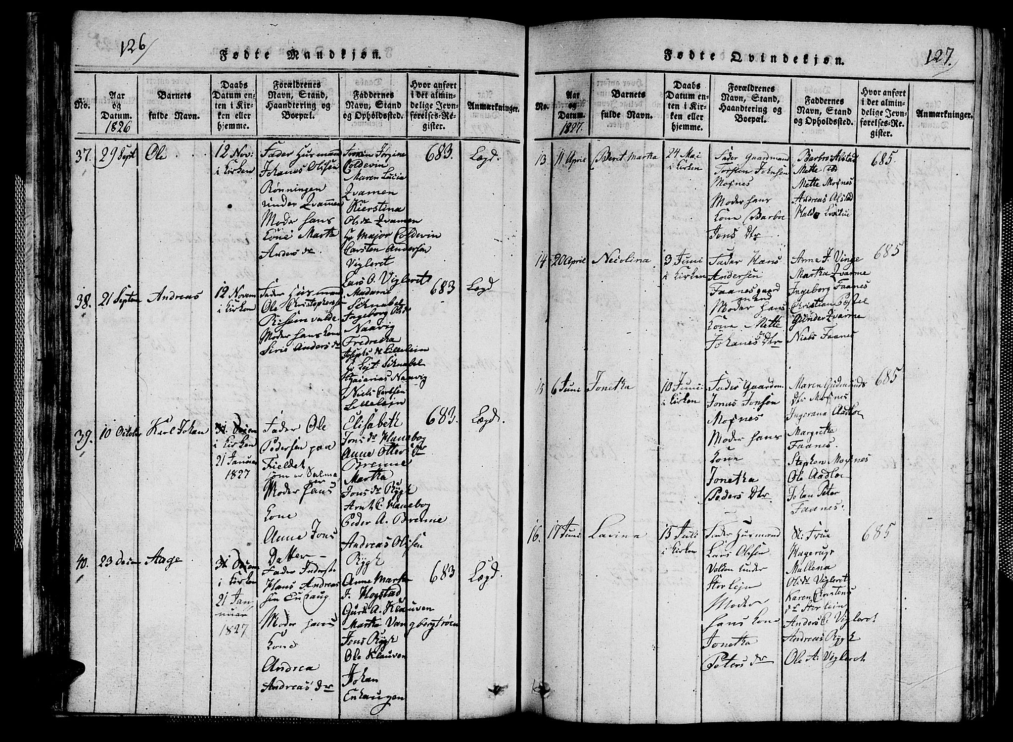 Ministerialprotokoller, klokkerbøker og fødselsregistre - Nord-Trøndelag, SAT/A-1458/713/L0124: Klokkerbok nr. 713C01, 1817-1827, s. 126-127