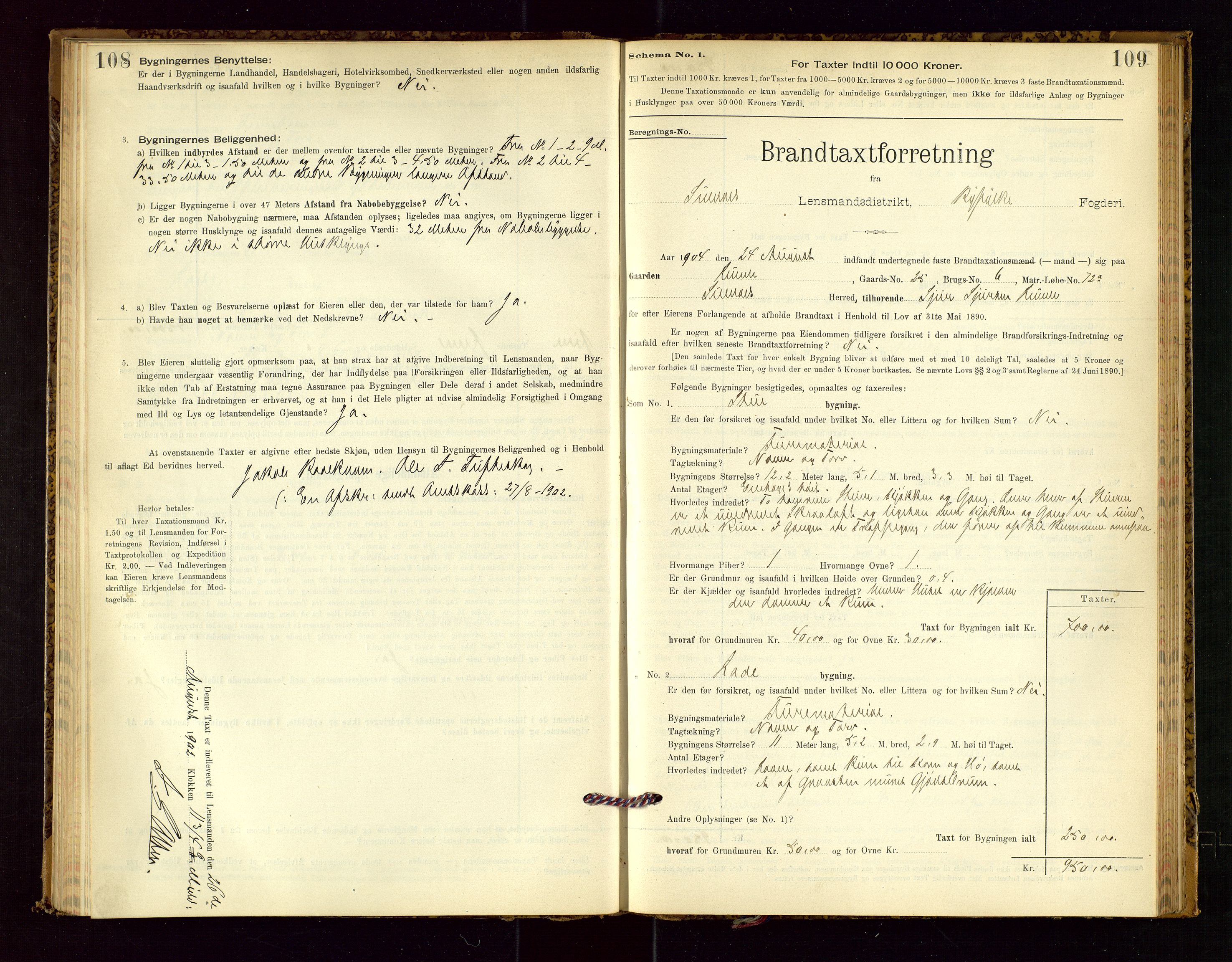 Suldal lensmannskontor, SAST/A-100419/Gob/L0001: "Brandtaxationsprotokol", 1894-1923, s. 108-109