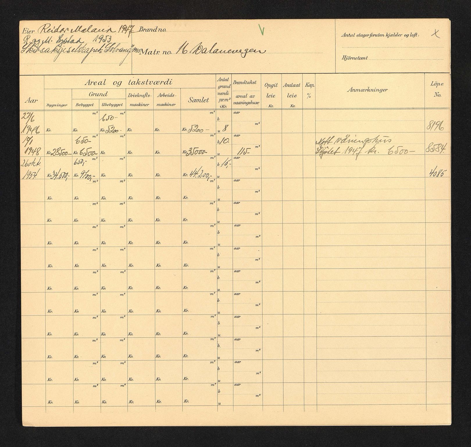 Stavanger kommune. Skattetakstvesenet, BYST/A-0440/F/Fa/Faa/L0009/0004: Skattetakstkort / Dalabrekkå 1 - Dalaneveien 41