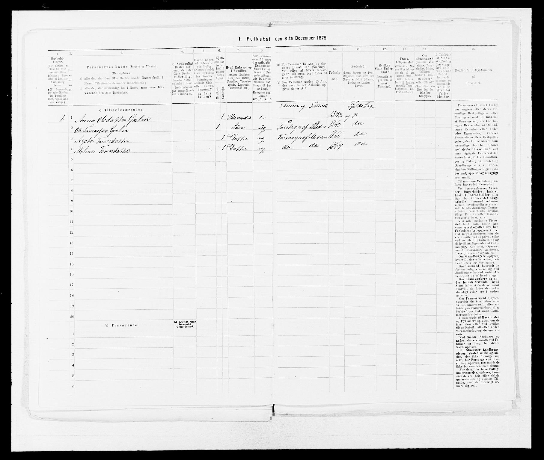 SAB, Folketelling 1875 for 1246P Fjell prestegjeld, 1875, s. 874