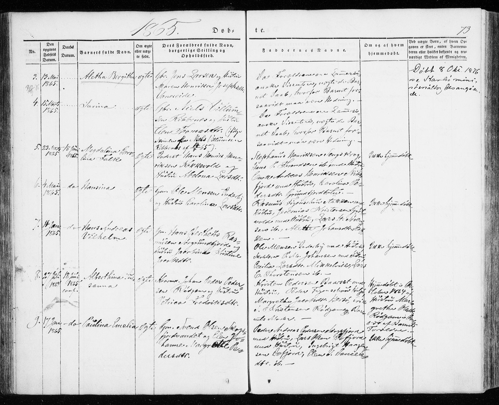 Karlsøy sokneprestembete, AV/SATØ-S-1299/H/Ha/Haa/L0009kirke: Ministerialbok nr. 9, 1838-1867, s. 73
