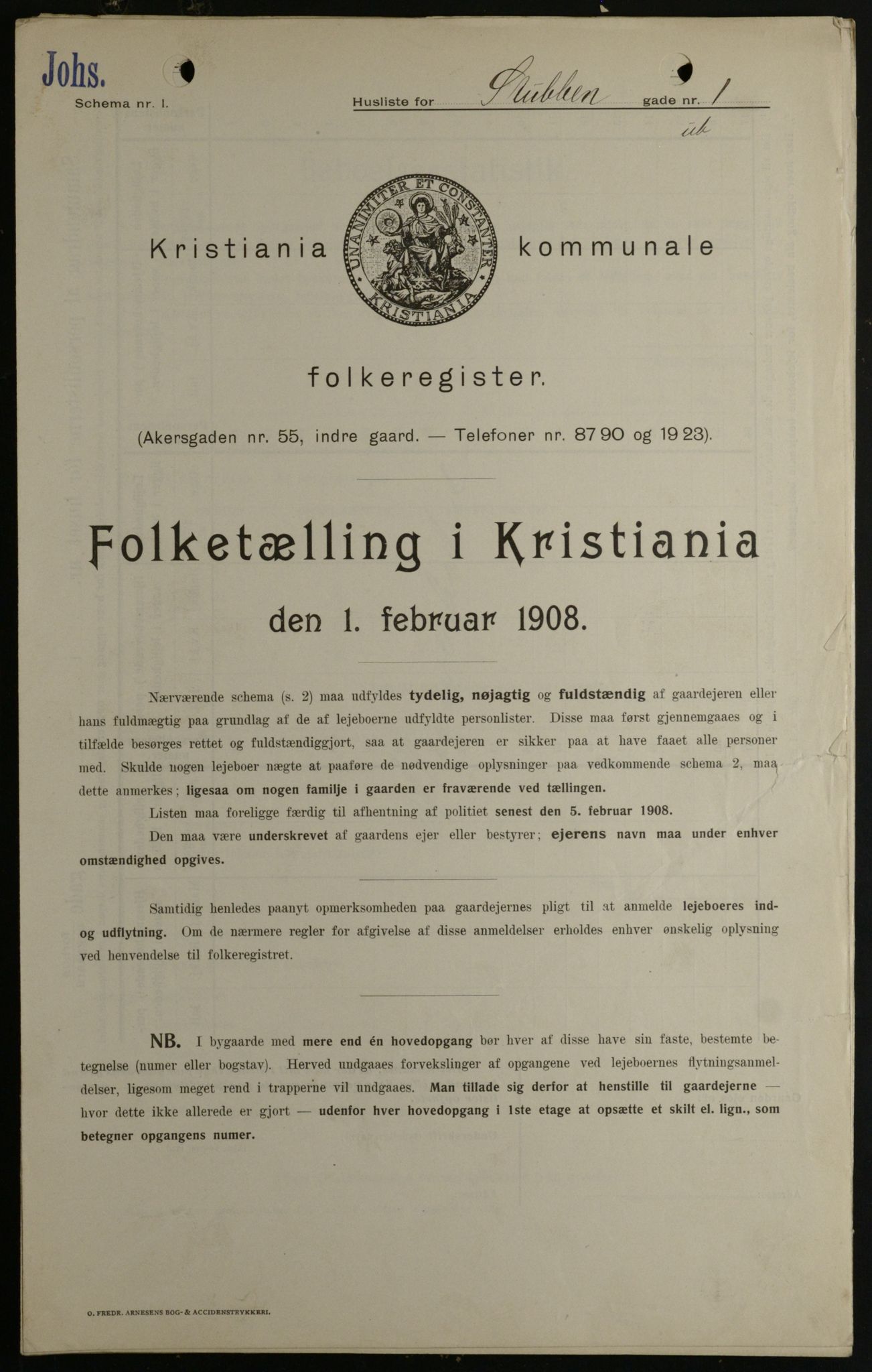 OBA, Kommunal folketelling 1.2.1908 for Kristiania kjøpstad, 1908, s. 93926