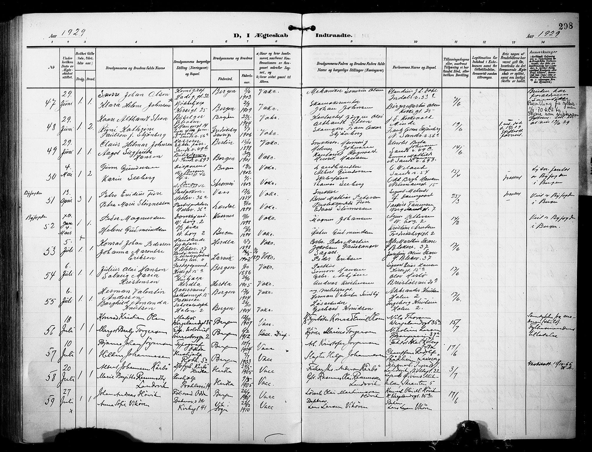Sandviken Sokneprestembete, AV/SAB-A-77601/H/Hb/L0014: Klokkerbok nr. D 1, 1902-1929, s. 298