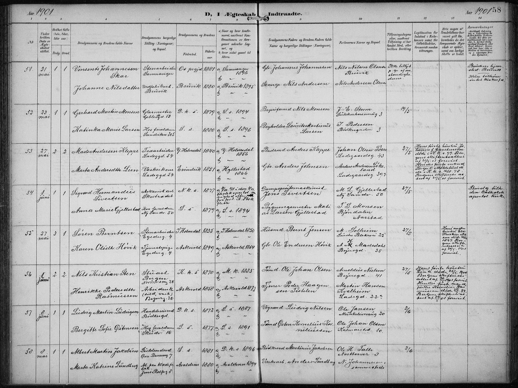 Sandviken Sokneprestembete, AV/SAB-A-77601/H/Ha/L0014: Ministerialbok nr. D 1, 1896-1911, s. 58
