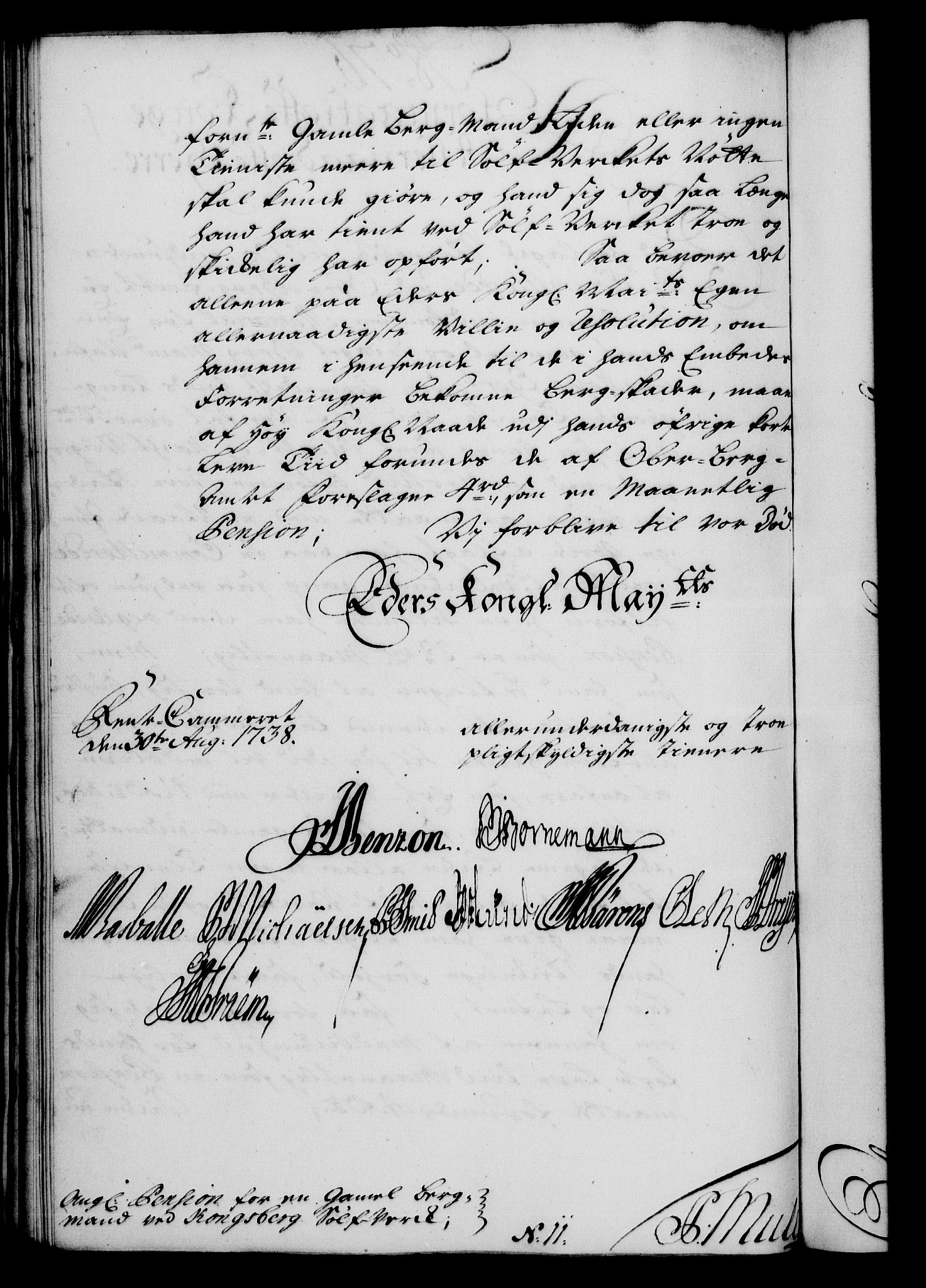 Rentekammeret, Kammerkanselliet, RA/EA-3111/G/Gf/Gfa/L0021: Norsk relasjons- og resolusjonsprotokoll (merket RK 52.21), 1738, s. 421