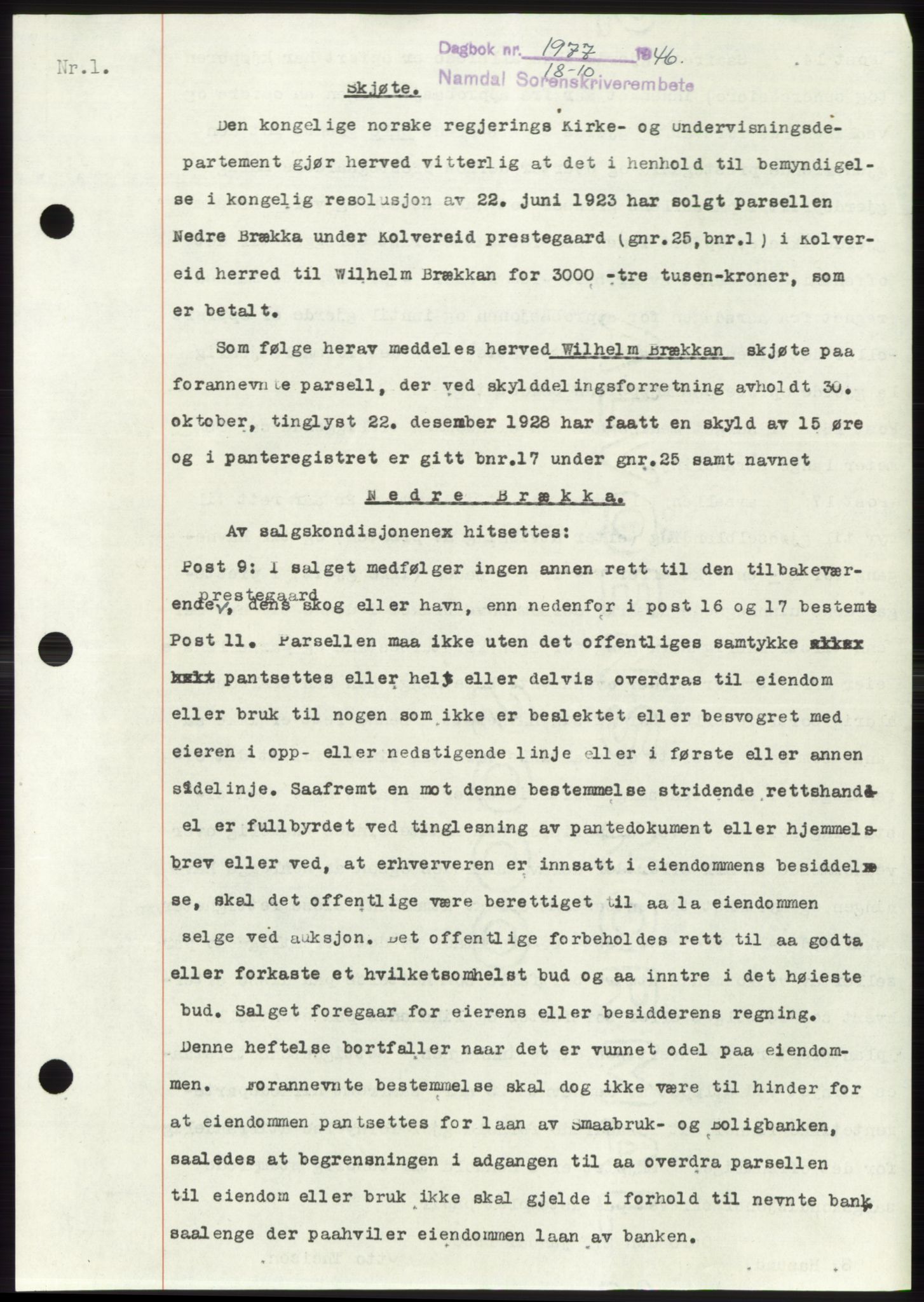 Namdal sorenskriveri, SAT/A-4133/1/2/2C: Pantebok nr. -, 1946-1947, Dagboknr: 1977/1946