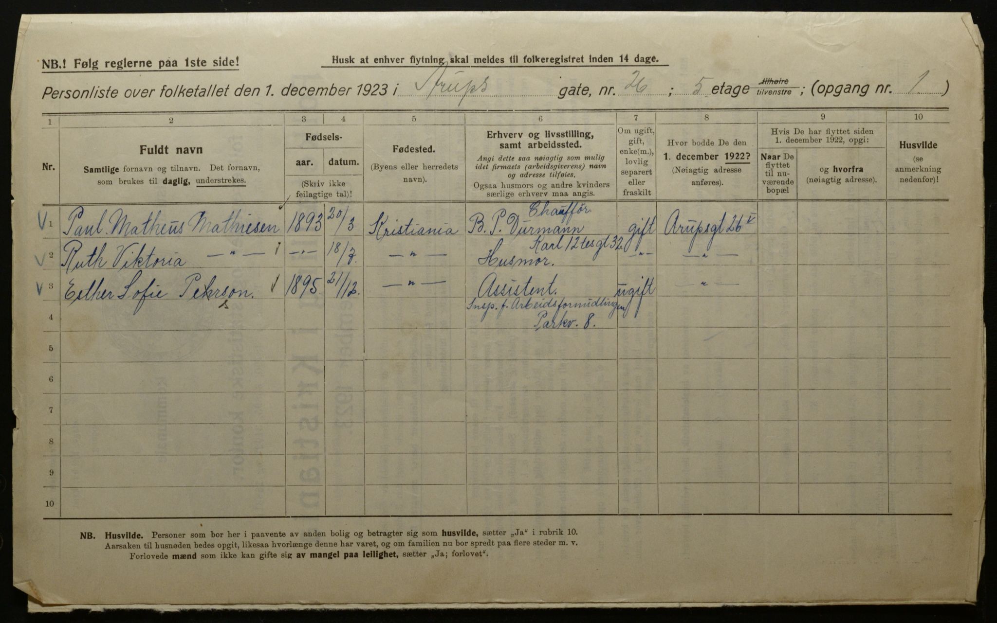 OBA, Kommunal folketelling 1.12.1923 for Kristiania, 1923, s. 3145