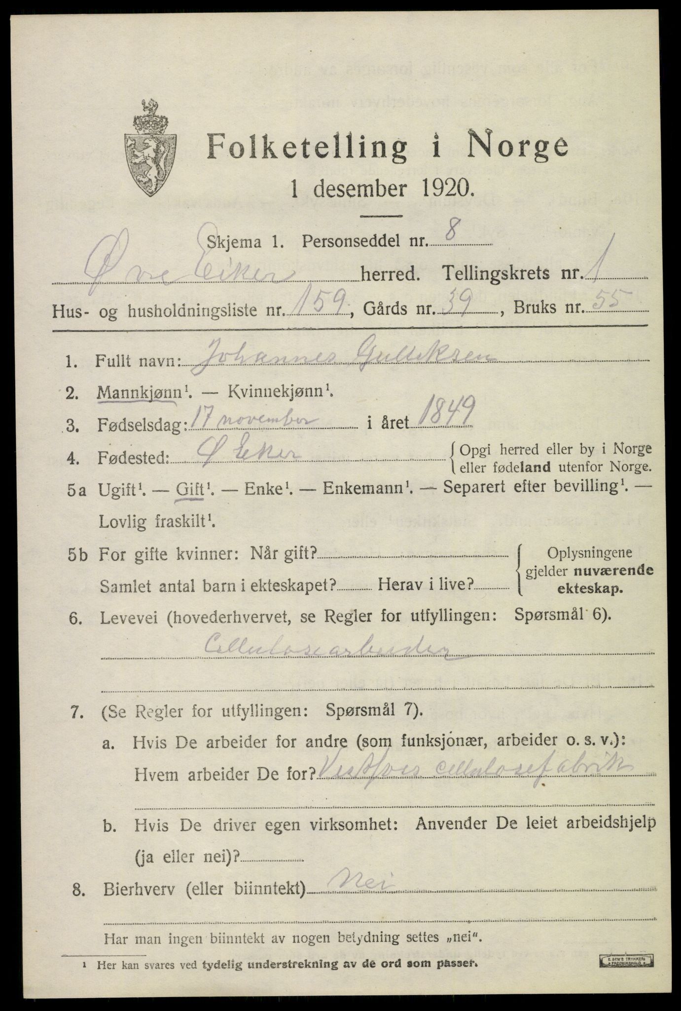 SAKO, Folketelling 1920 for 0624 Øvre Eiker herred, 1920, s. 5948