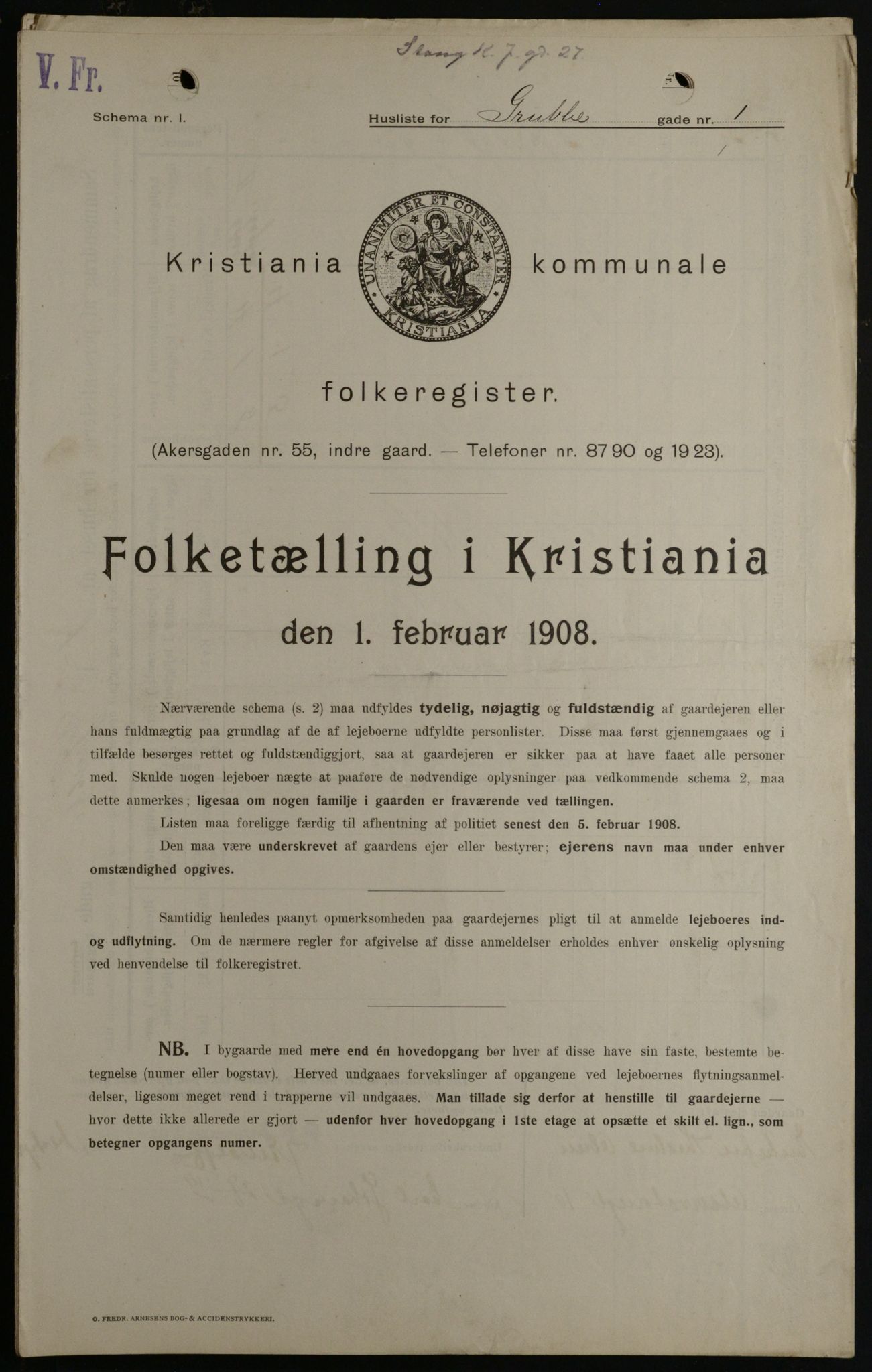 OBA, Kommunal folketelling 1.2.1908 for Kristiania kjøpstad, 1908, s. 27181