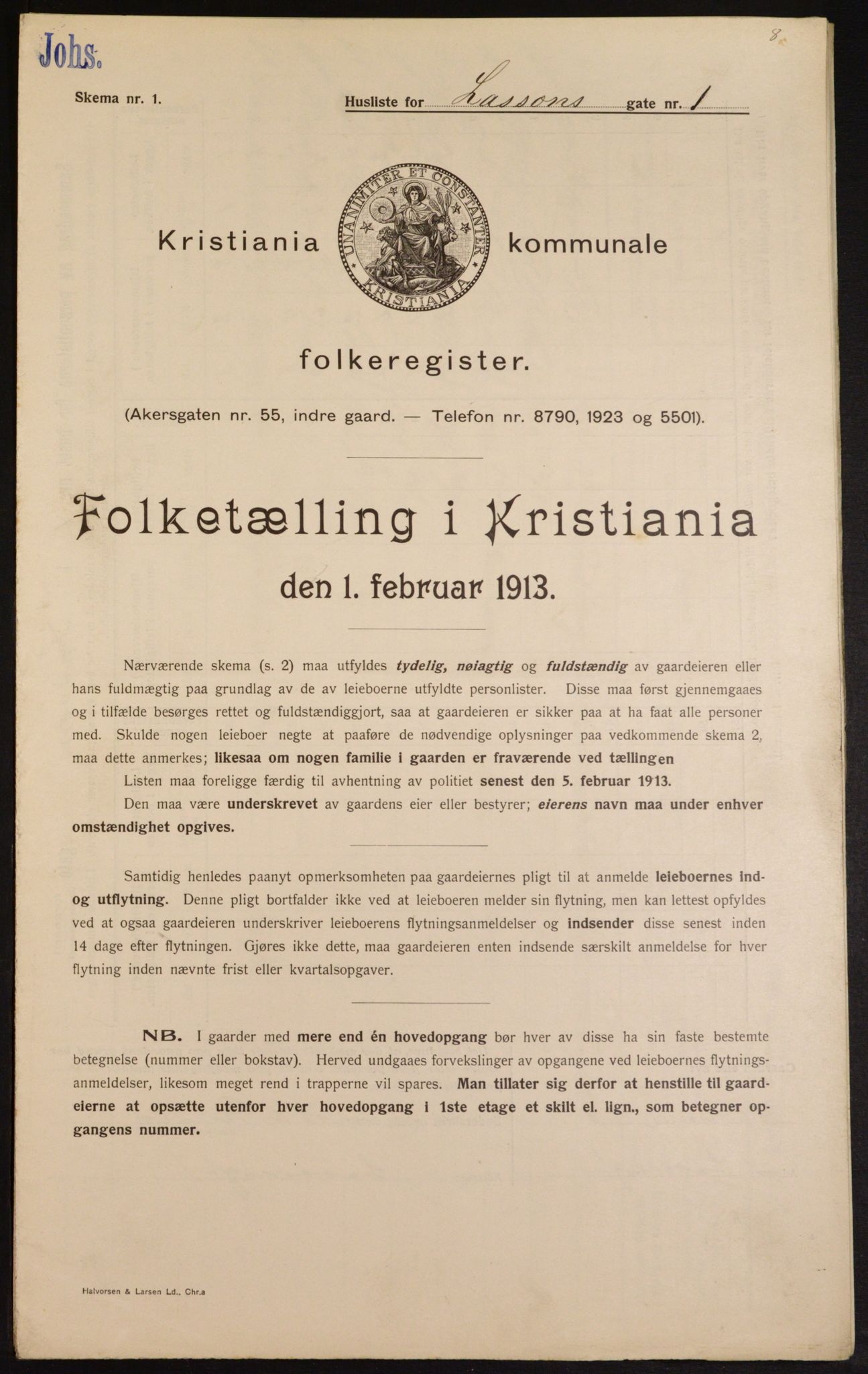 OBA, Kommunal folketelling 1.2.1913 for Kristiania, 1913, s. 56963