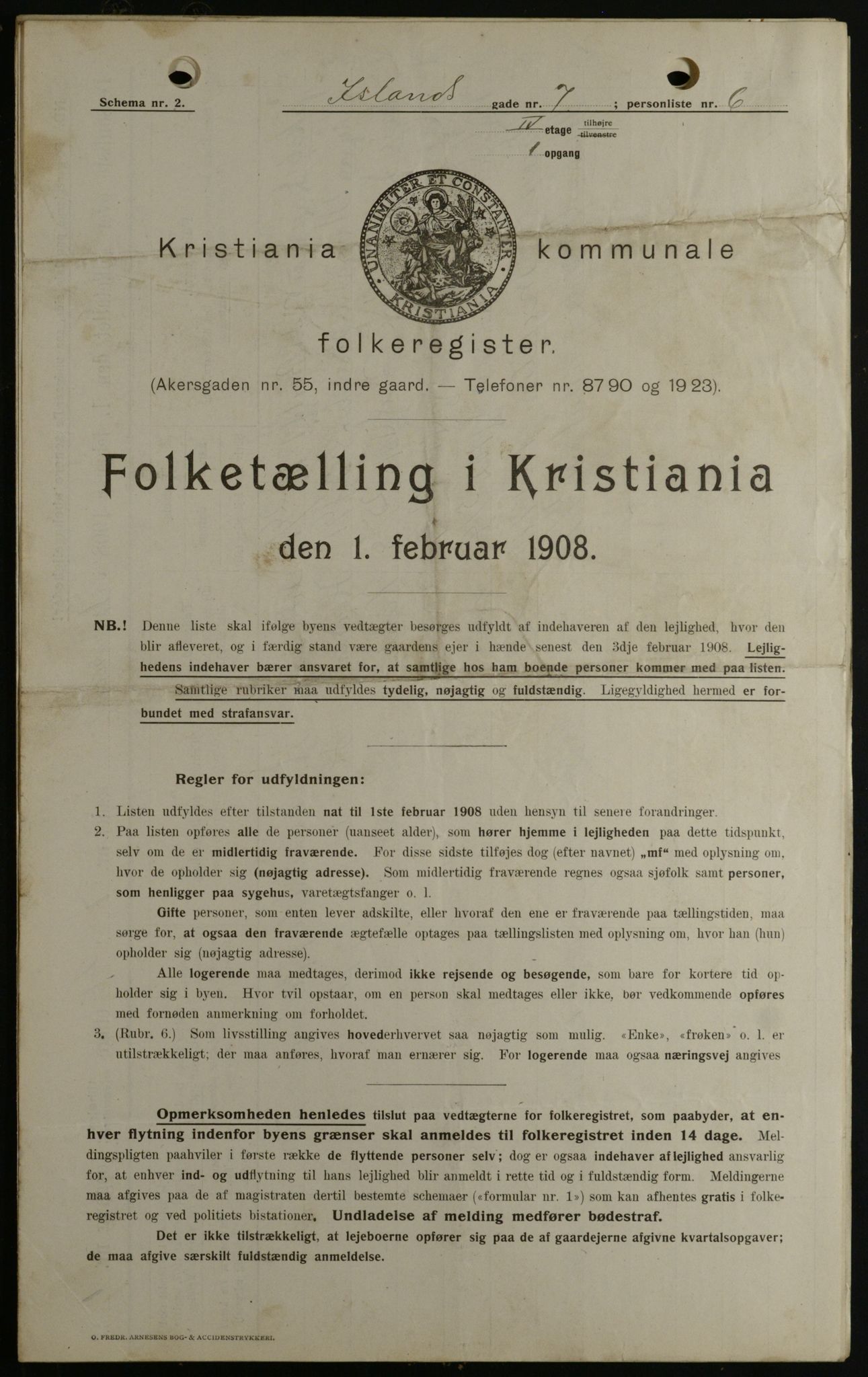 OBA, Kommunal folketelling 1.2.1908 for Kristiania kjøpstad, 1908, s. 40006