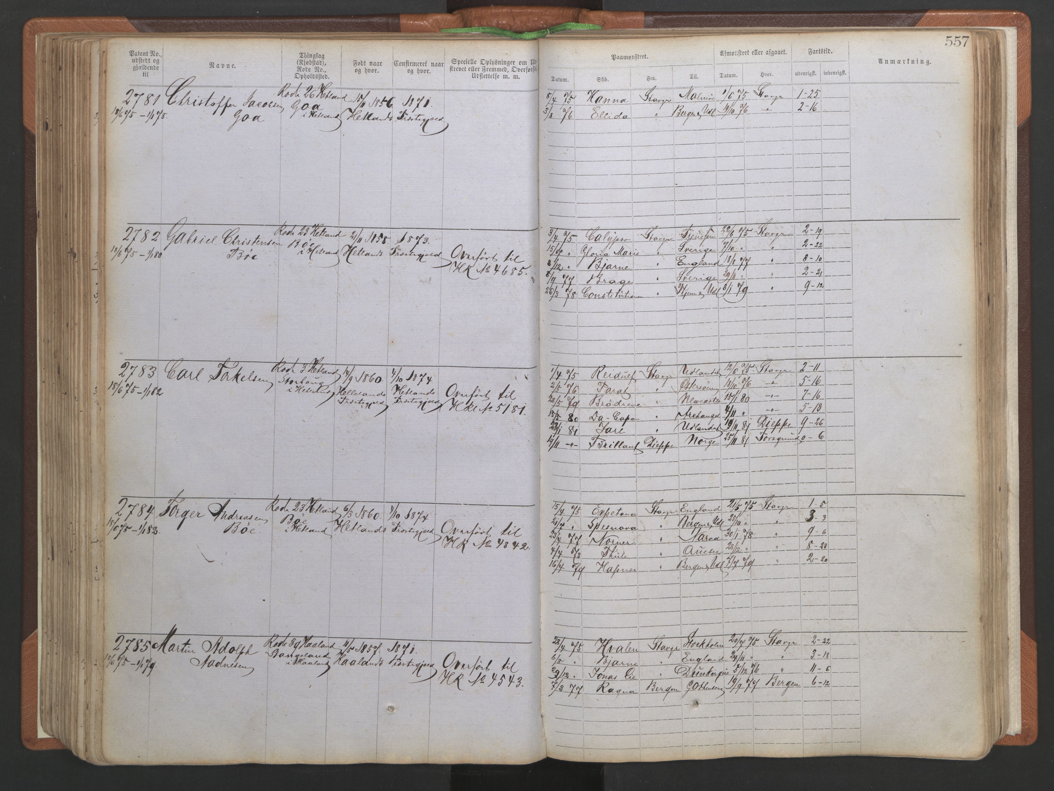 Stavanger sjømannskontor, SAST/A-102006/F/Ff/L0005: Annotasjonsrulle No 1, patentnr. 1786-3585 (del 2), 1872-1900, s. 204