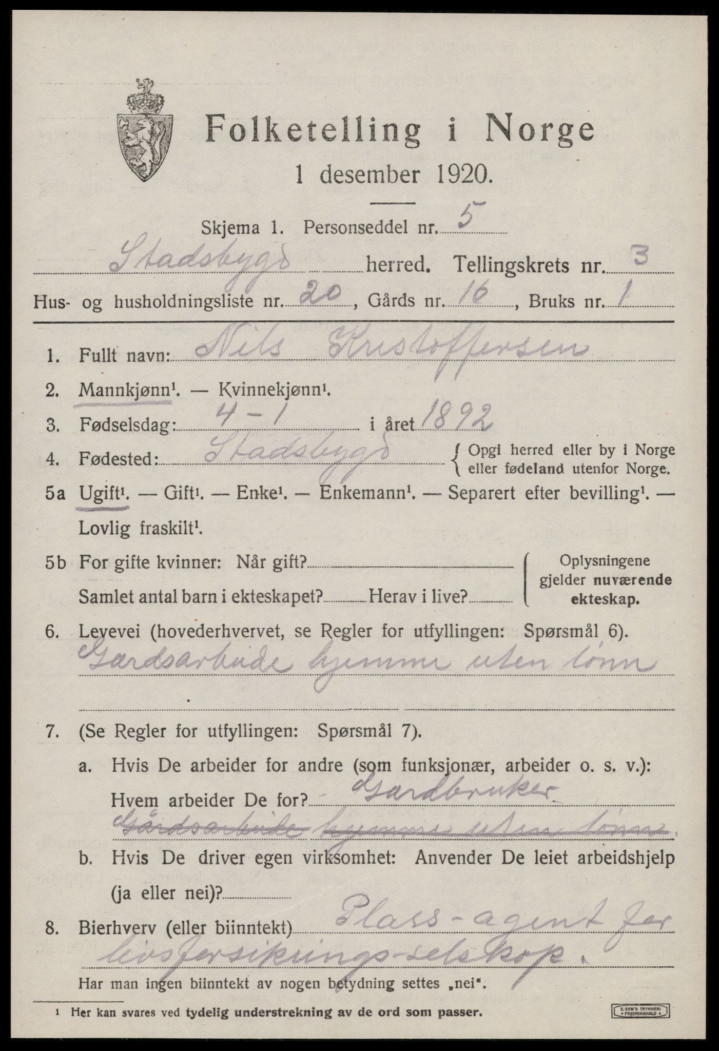 SAT, Folketelling 1920 for 1625 Stadsbygd herred, 1920, s. 1898
