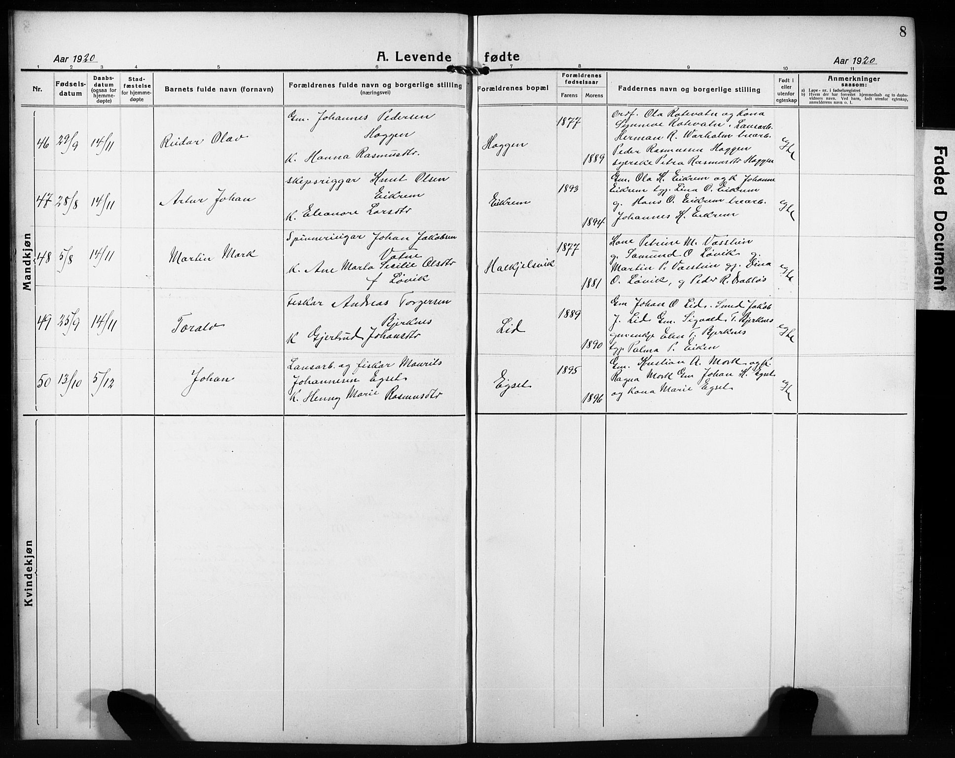 Ministerialprotokoller, klokkerbøker og fødselsregistre - Møre og Romsdal, AV/SAT-A-1454/511/L0160: Klokkerbok nr. 511C06, 1920-1932, s. 8