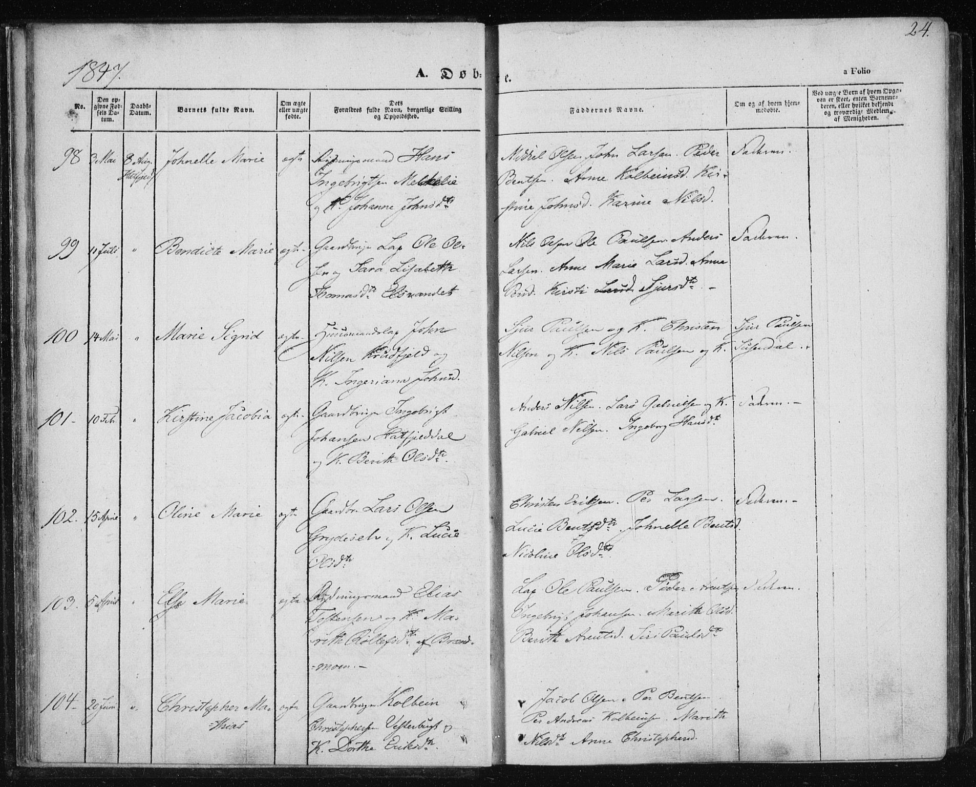 Ministerialprotokoller, klokkerbøker og fødselsregistre - Nordland, AV/SAT-A-1459/820/L0291: Ministerialbok nr. 820A12, 1846-1854, s. 24
