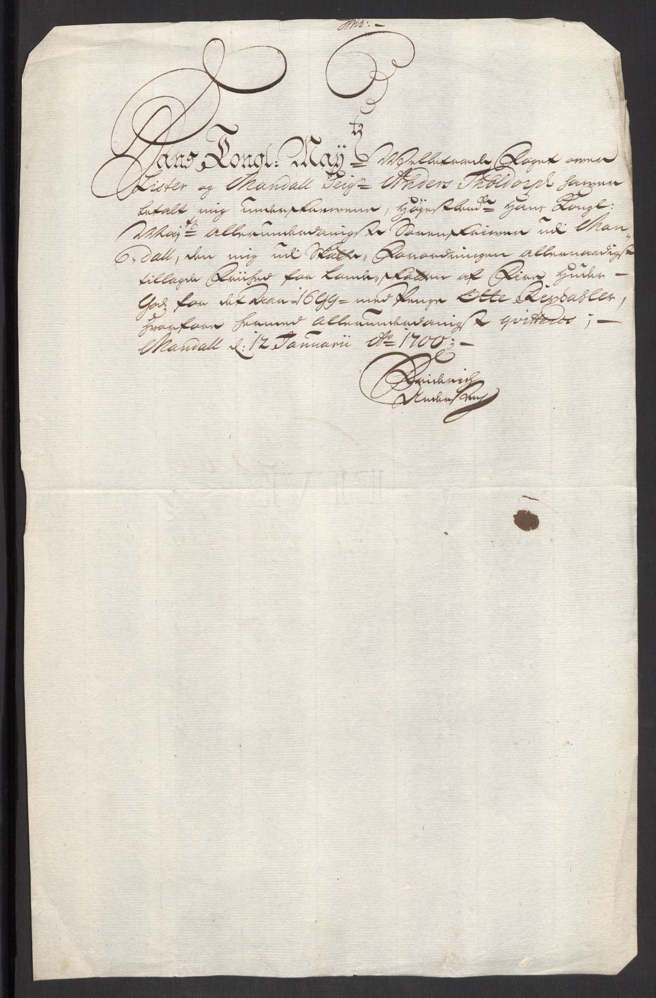 Rentekammeret inntil 1814, Reviderte regnskaper, Fogderegnskap, AV/RA-EA-4092/R43/L2547: Fogderegnskap Lista og Mandal, 1698-1699, s. 288