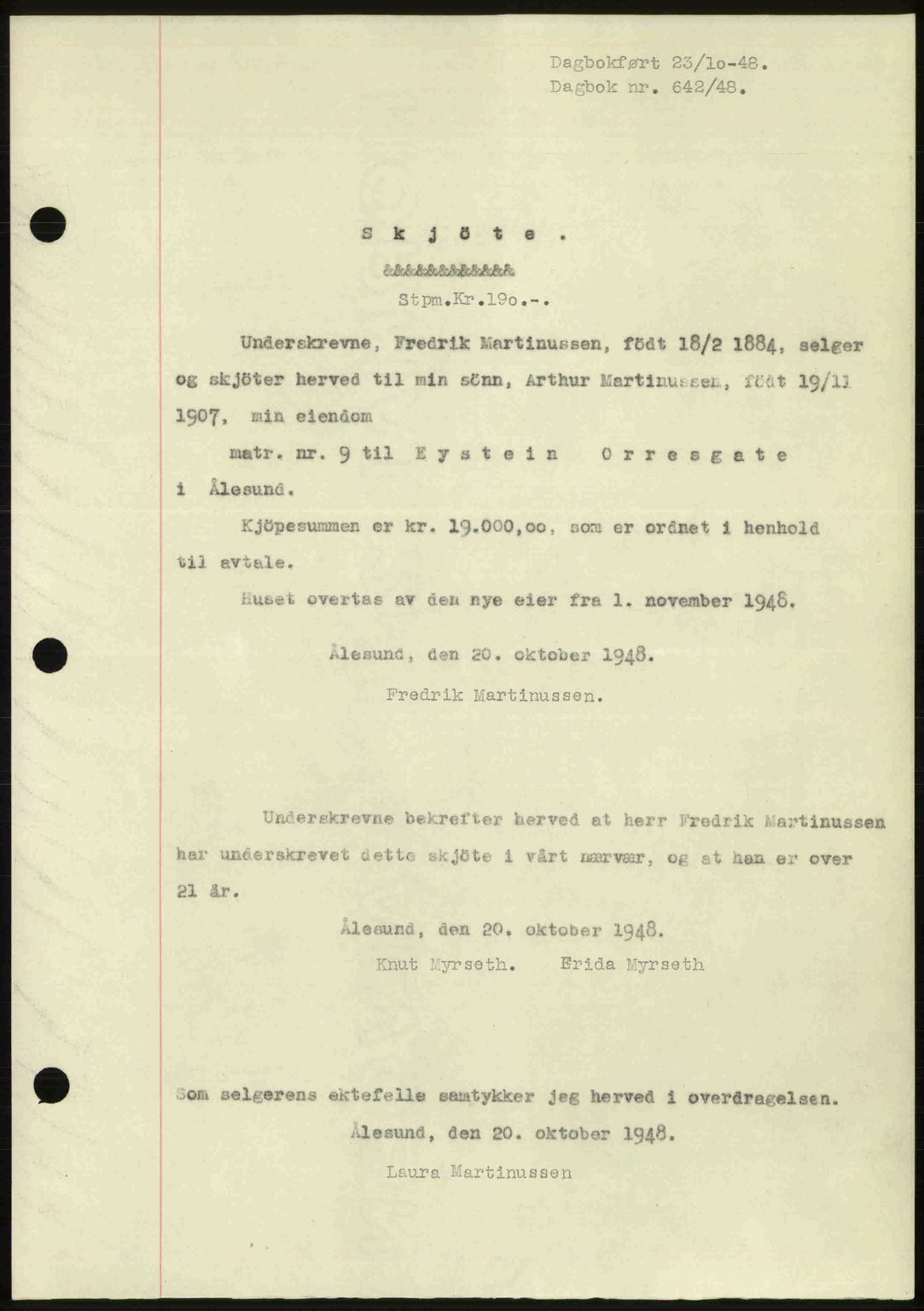 Ålesund byfogd, AV/SAT-A-4384: Pantebok nr. 37A (1), 1947-1949, Dagboknr: 642/1948