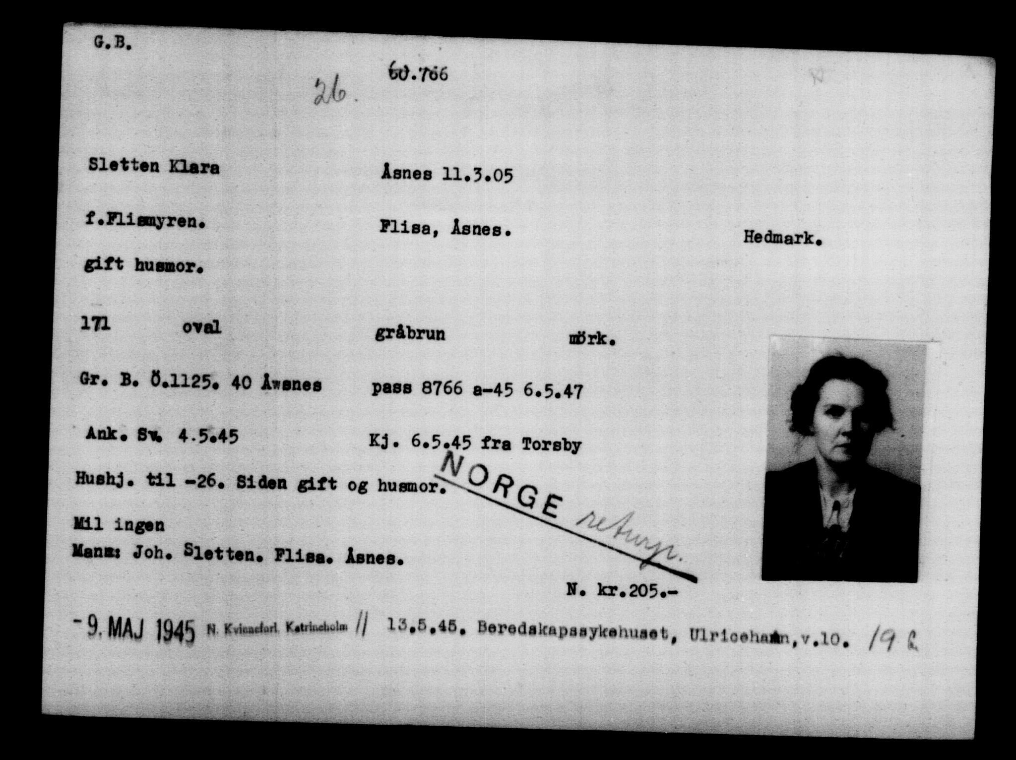 Utenriksstasjonene, Legasjonen i Stockholm, Flyktningkontoret, AV/RA-S-6753/V/Va/L0021: Kjesäterkartoteket, flyktninger med registreringsnr. 58200-61089, 1940-1945, s. 1106