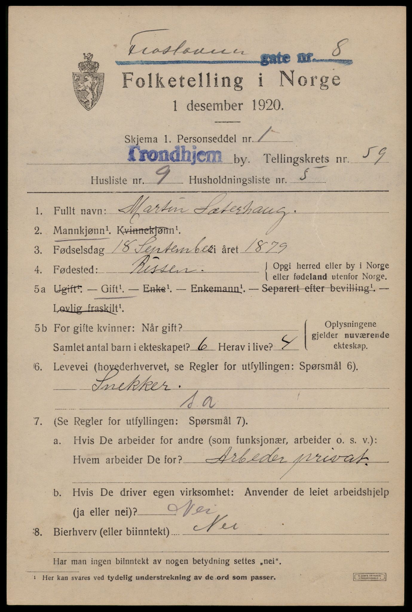 SAT, Folketelling 1920 for 1601 Trondheim kjøpstad, 1920, s. 120120