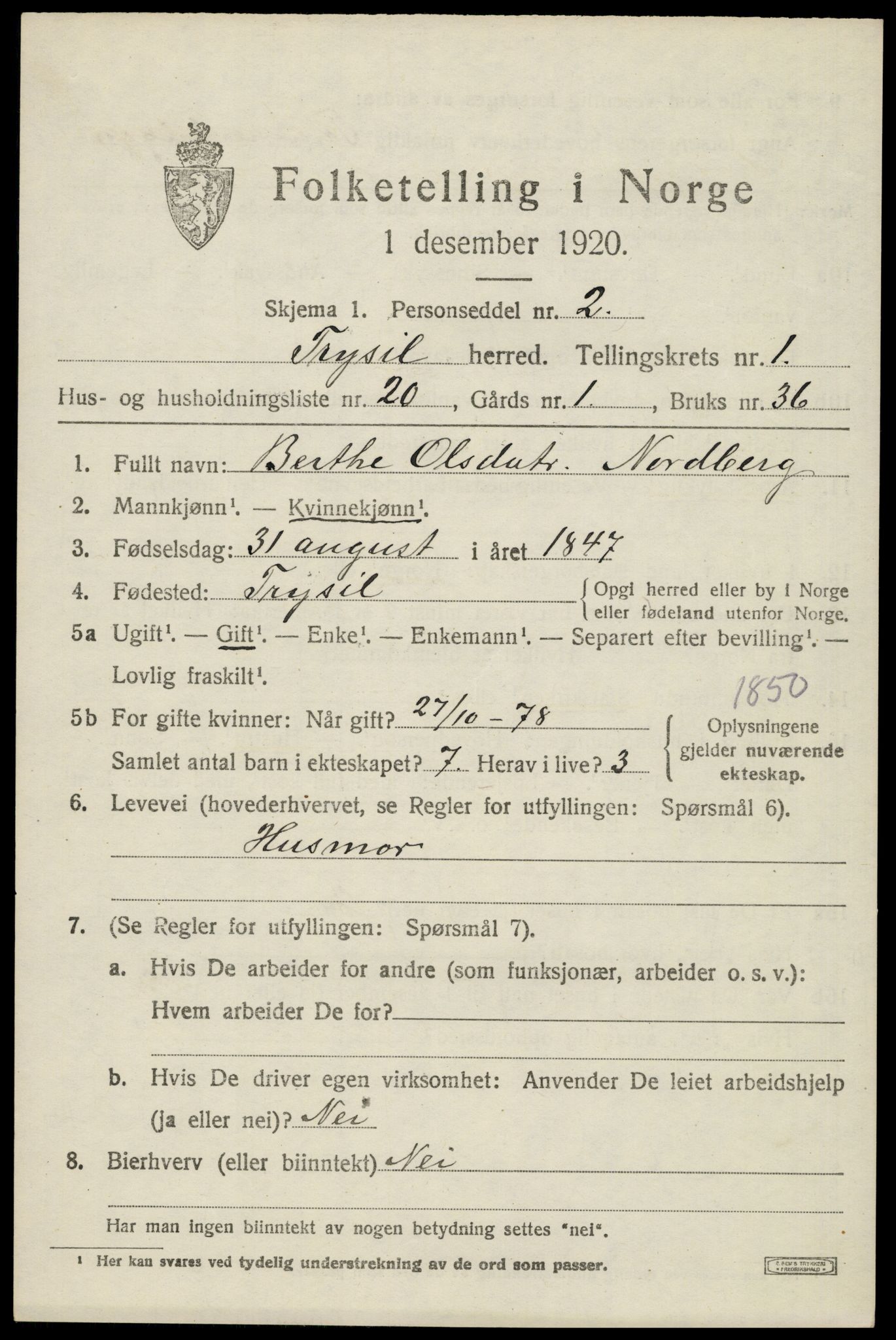 SAH, Folketelling 1920 for 0428 Trysil herred, 1920, s. 2791