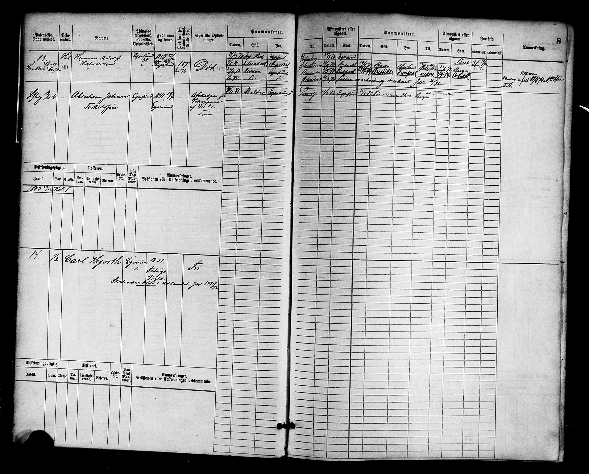 Egersund mønstringskrets, AV/SAK-2031-0019/F/Fb/L0001: Hovedrulle nr 1-666, O-3, 1868-1920, s. 9