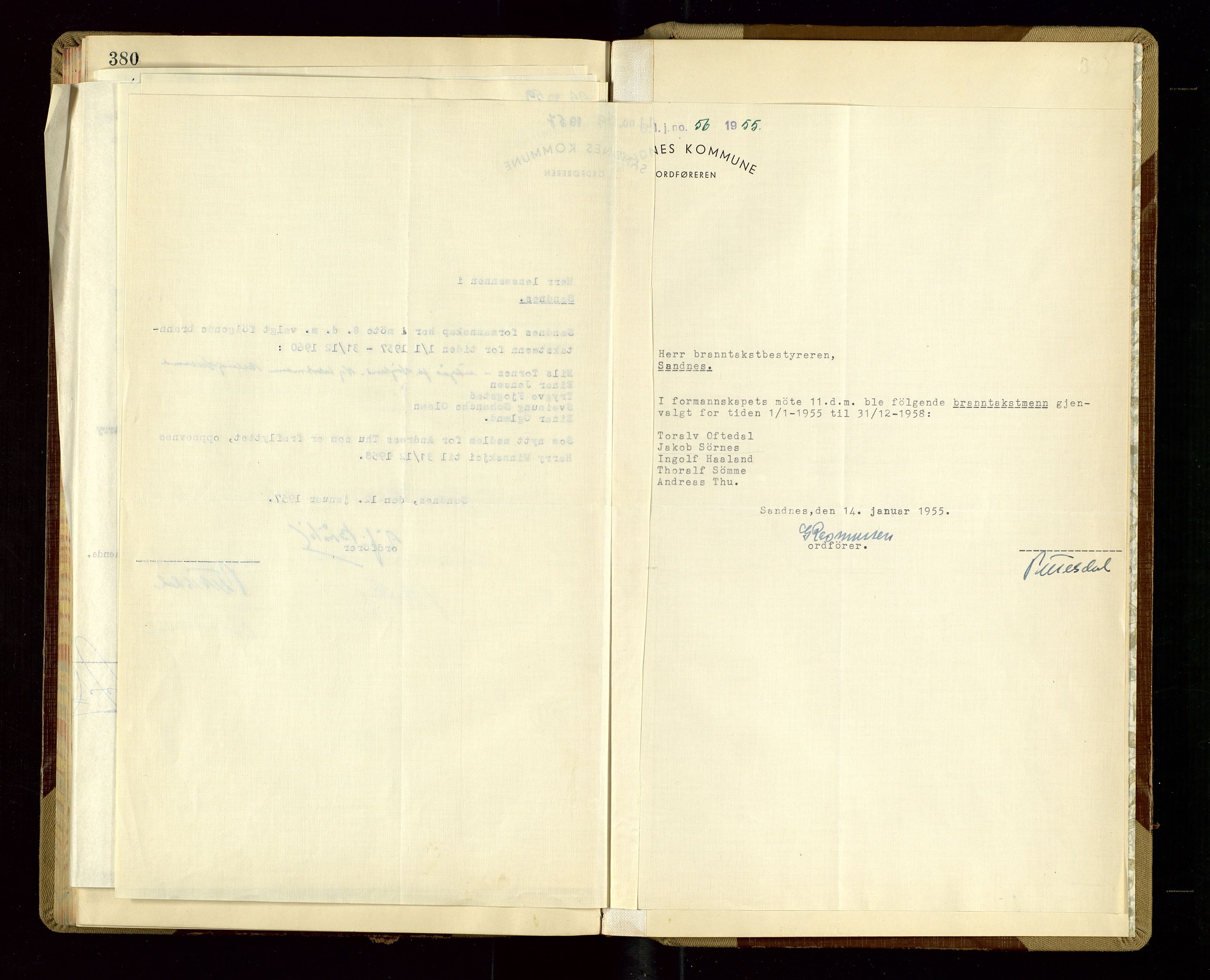 Sandnes lensmannskontor, SAST/A-100167/Goa/L0007: "Brandtakstprotokol", 1954-1955, s. 380