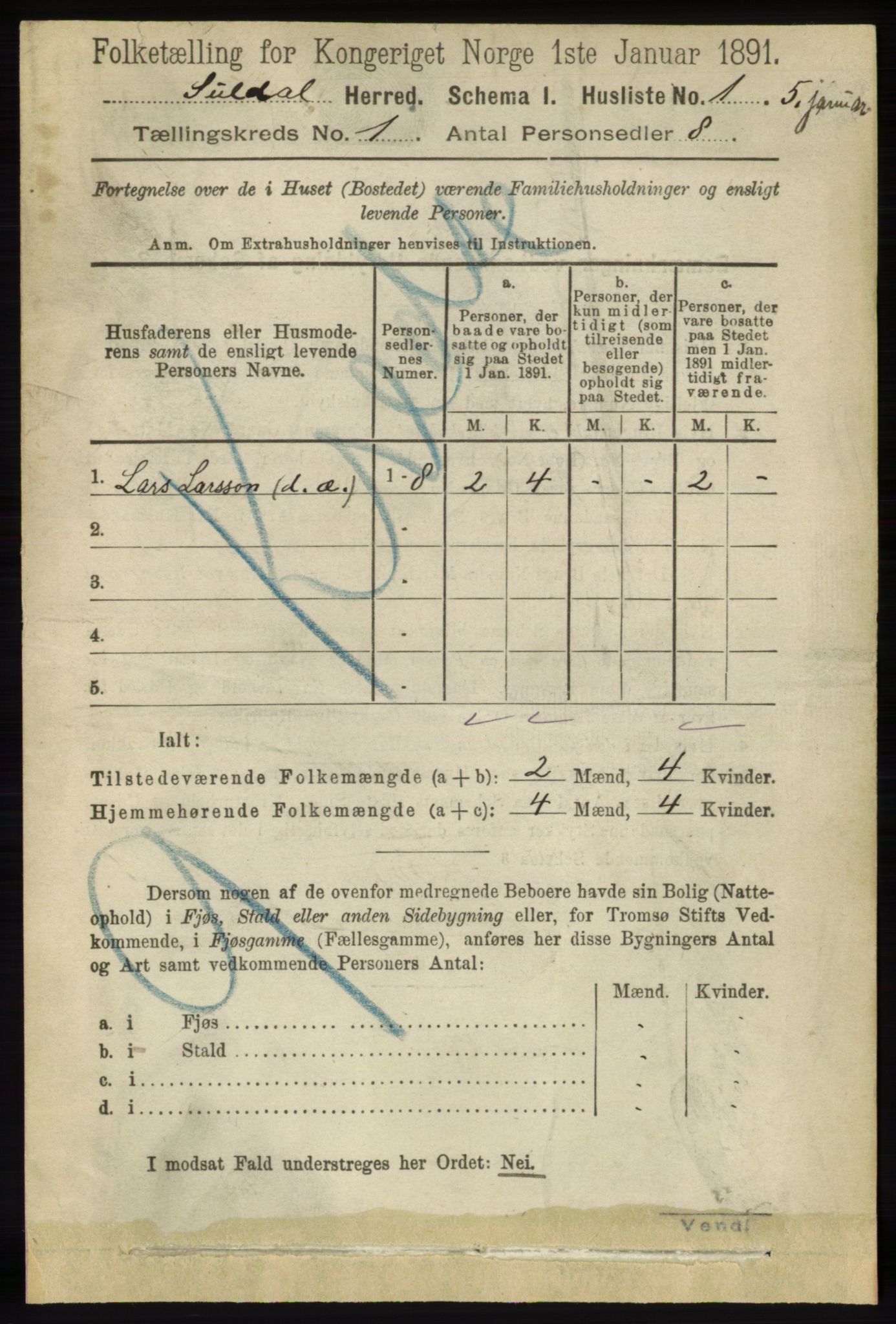 RA, Folketelling 1891 for 1134 Suldal herred, 1891, s. 25