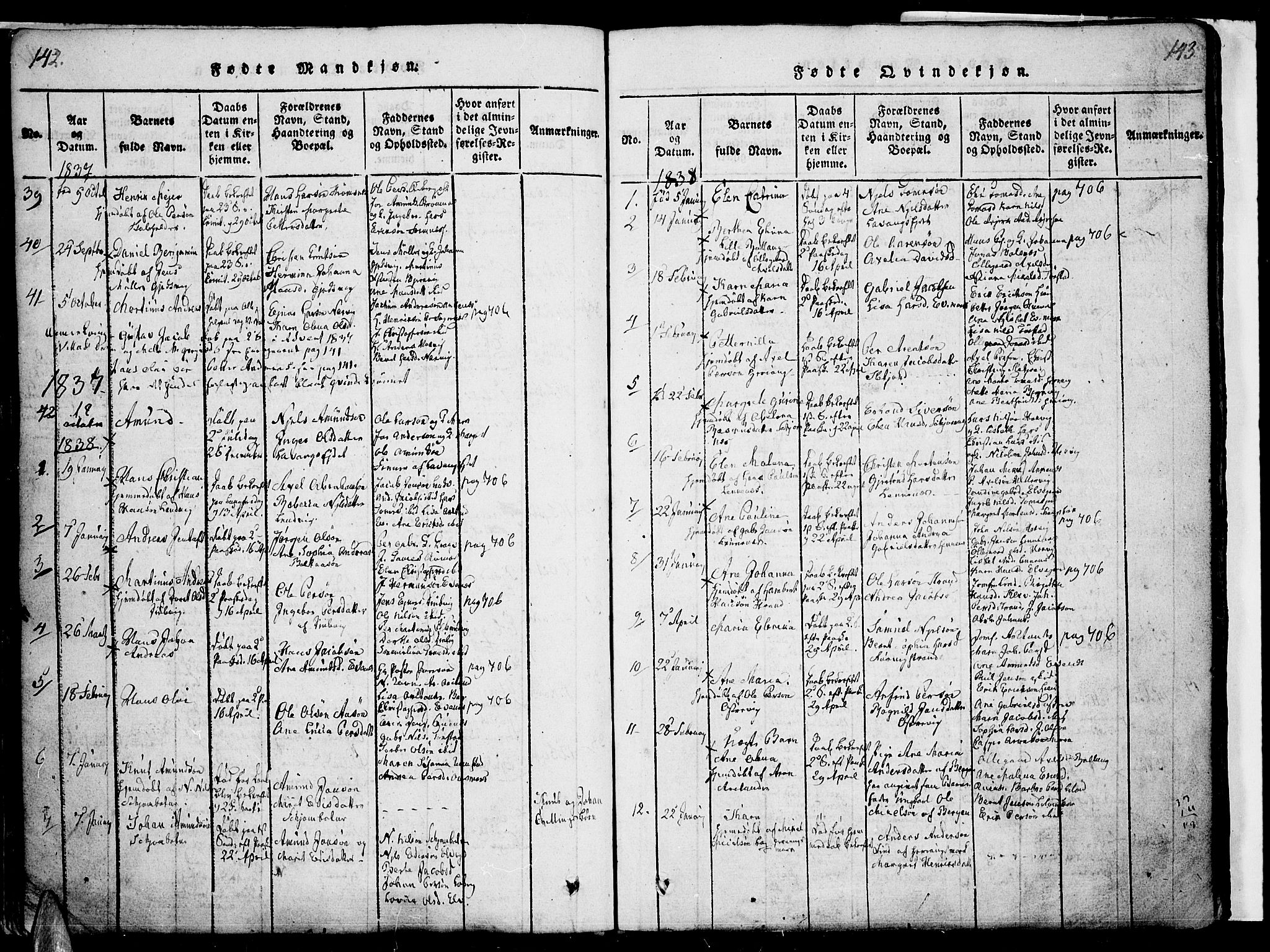 Ministerialprotokoller, klokkerbøker og fødselsregistre - Nordland, AV/SAT-A-1459/863/L0894: Ministerialbok nr. 863A06, 1821-1851, s. 142-143