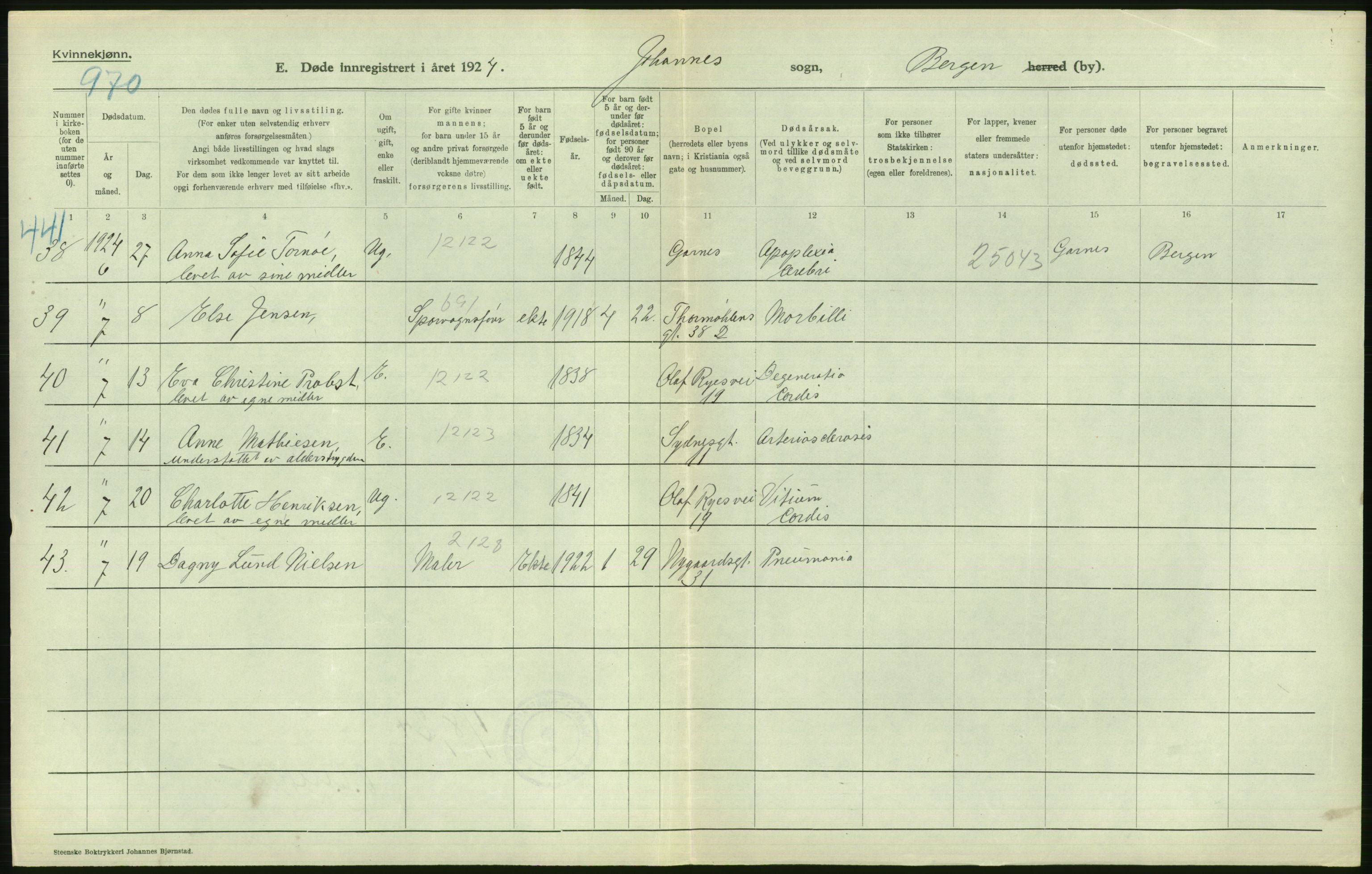 Statistisk sentralbyrå, Sosiodemografiske emner, Befolkning, RA/S-2228/D/Df/Dfc/Dfcd/L0028: Bergen: Gifte, døde., 1924, s. 802