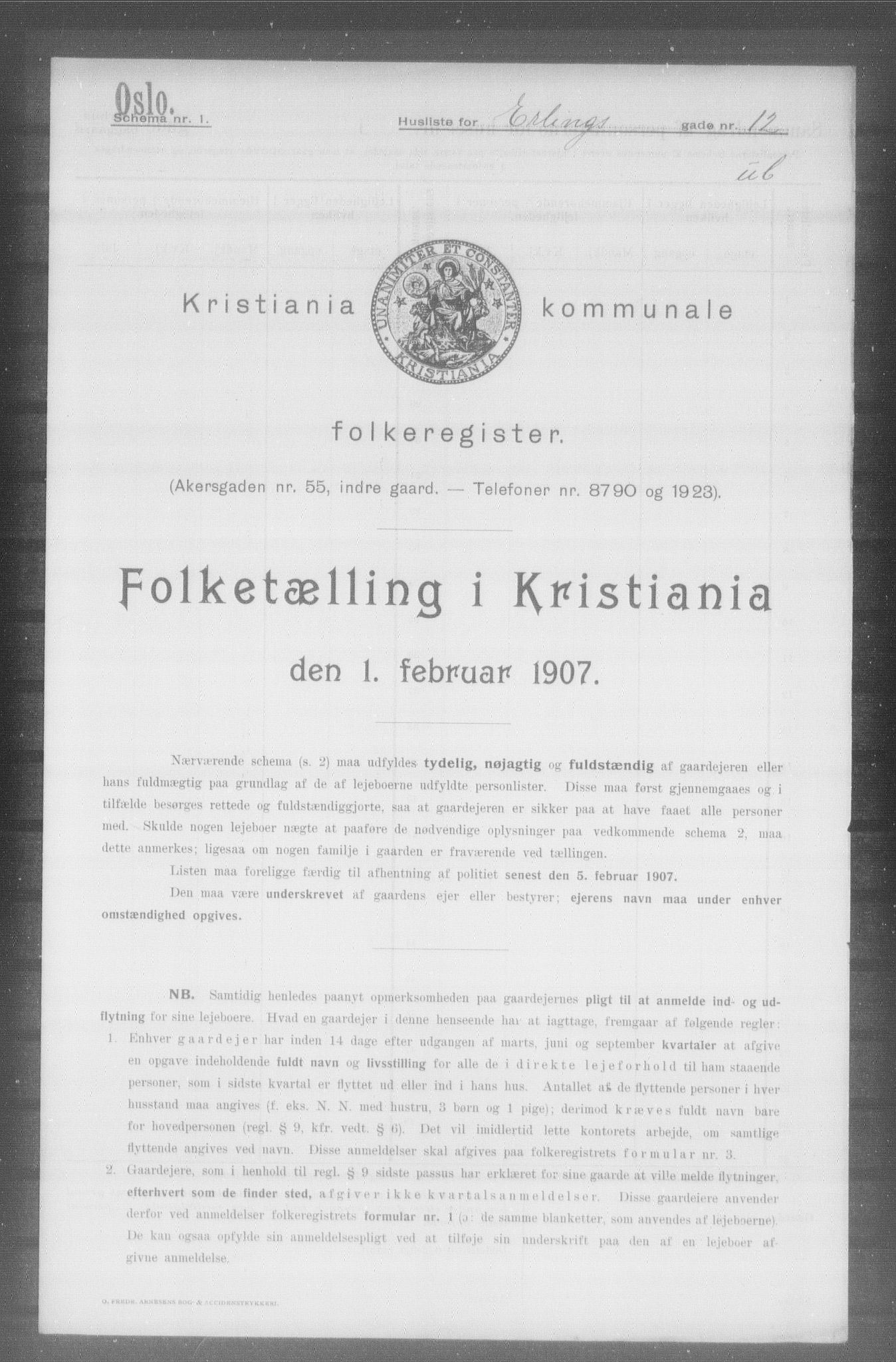 OBA, Kommunal folketelling 1.2.1907 for Kristiania kjøpstad, 1907, s. 11115