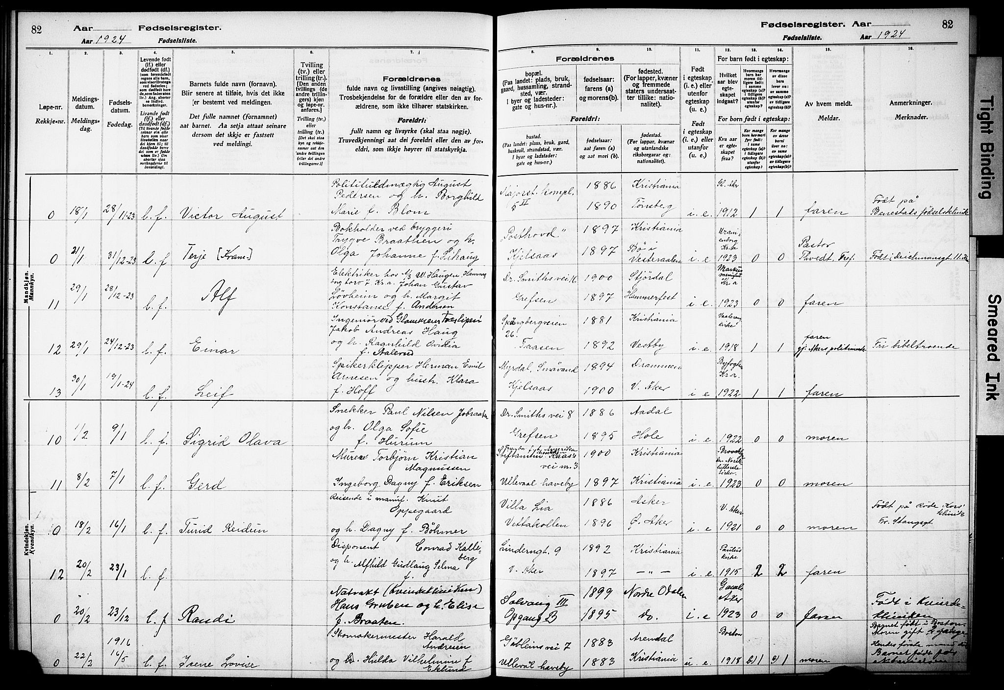 Vestre Aker prestekontor Kirkebøker, AV/SAO-A-10025/J/Ja/L0002: Fødselsregister nr. 2, 1922-1926, s. 82