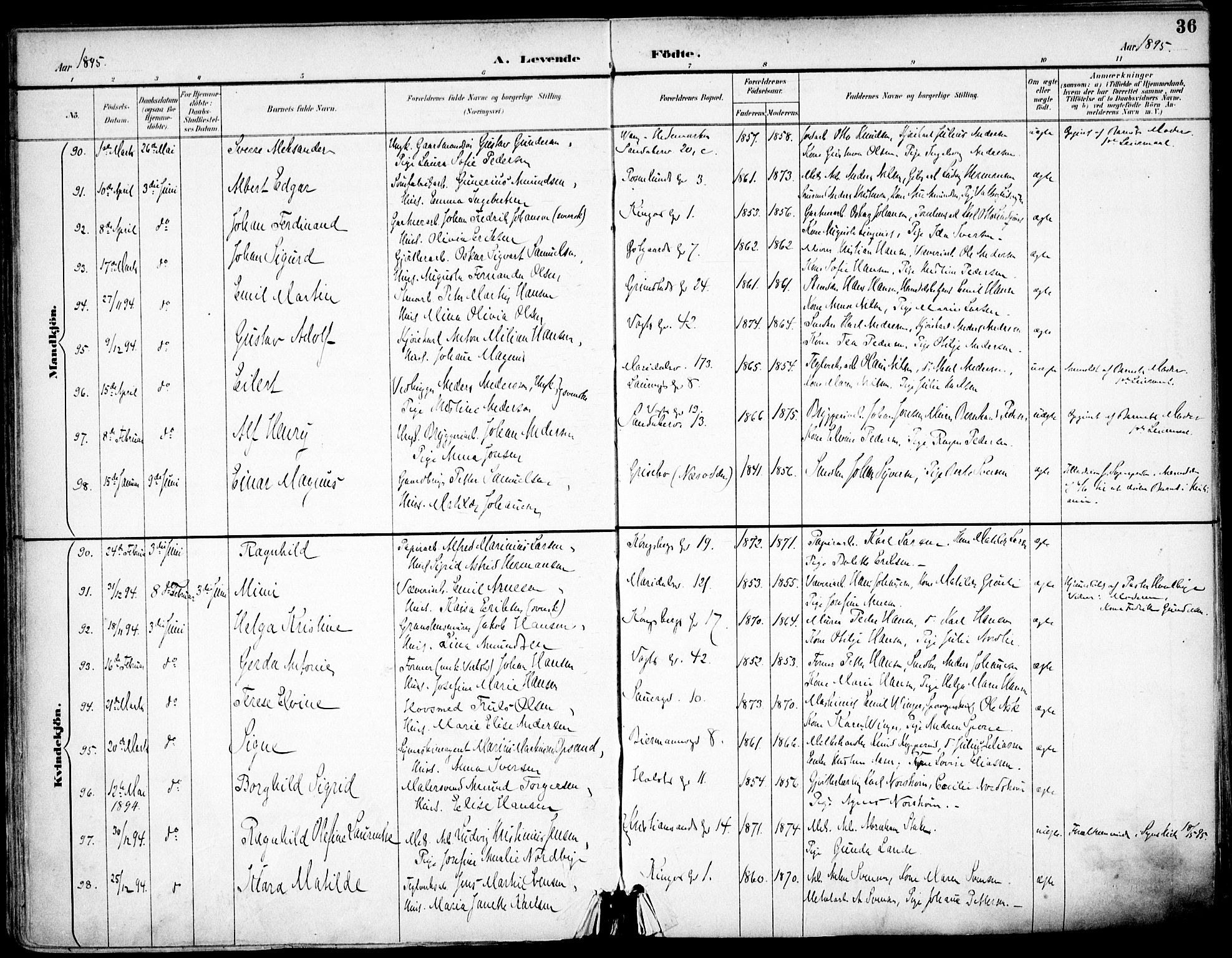 Sagene prestekontor Kirkebøker, AV/SAO-A-10796/F/L0004: Ministerialbok nr. 4, 1894-1904, s. 36