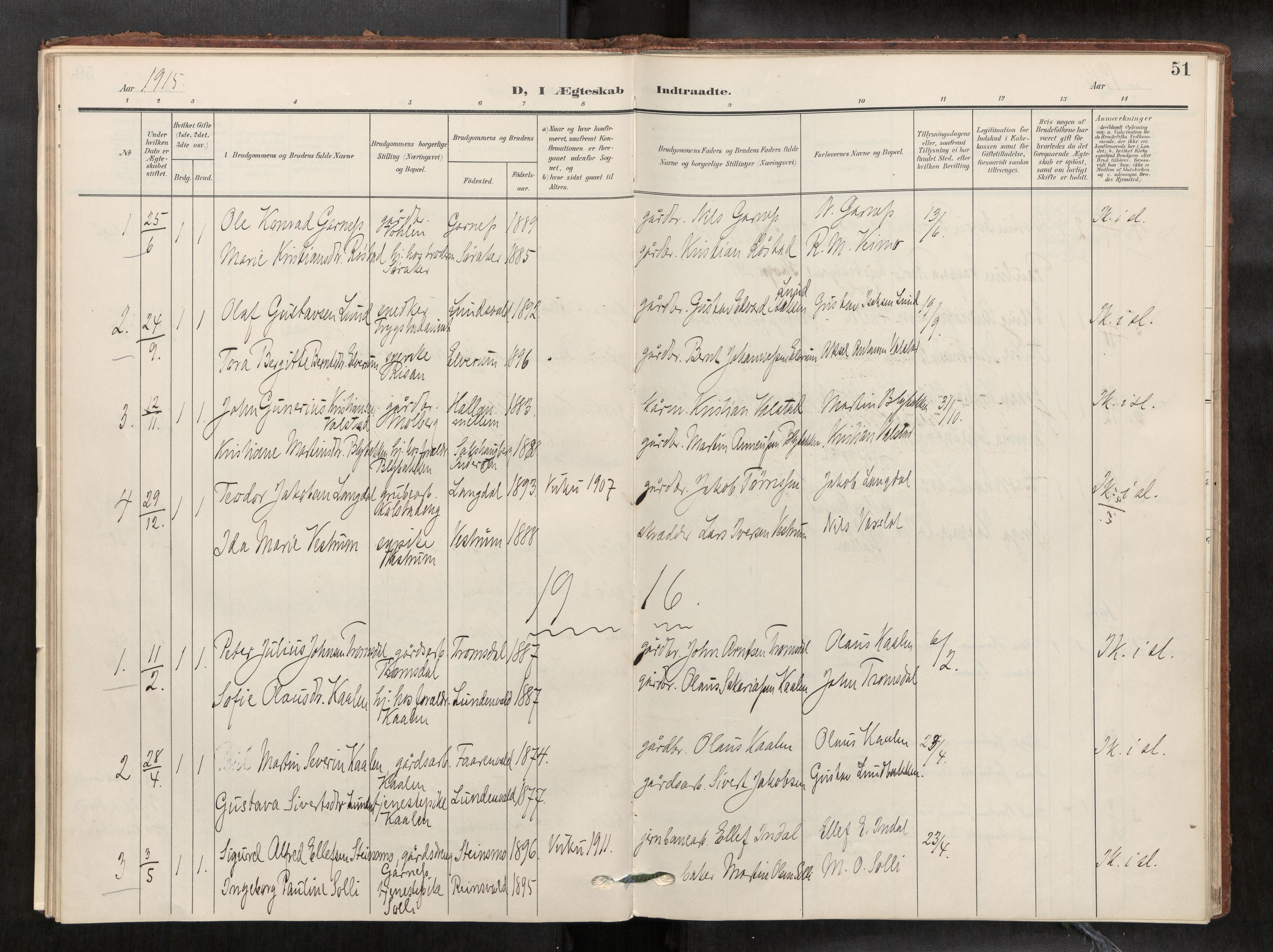 Verdal sokneprestkontor, SAT/A-1156/2/H/Haa/L0003: Ministerialbok nr. 3, 1907-1921, s. 51